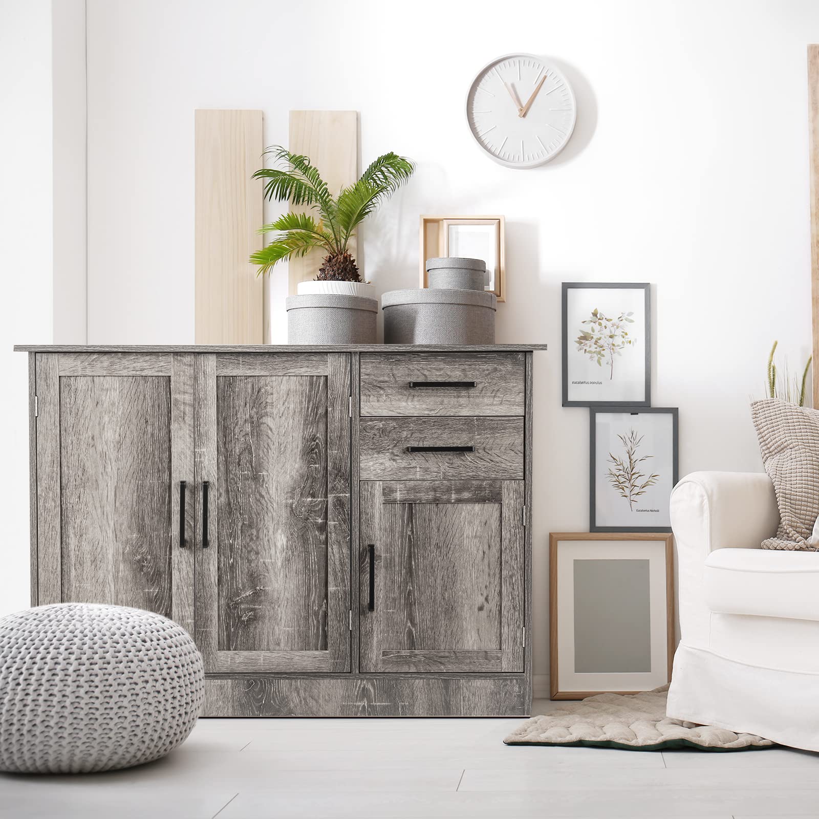 Giantex Buffet Server Sideboard Storage Cabinet - 2-Door Cabinet with 2 Drawers, Kitchen Dining Room Furniture, Entryway Cupboard, Utensils Organizer Console Table (Gray) - Perfect for Small Space Storage & Home Decor