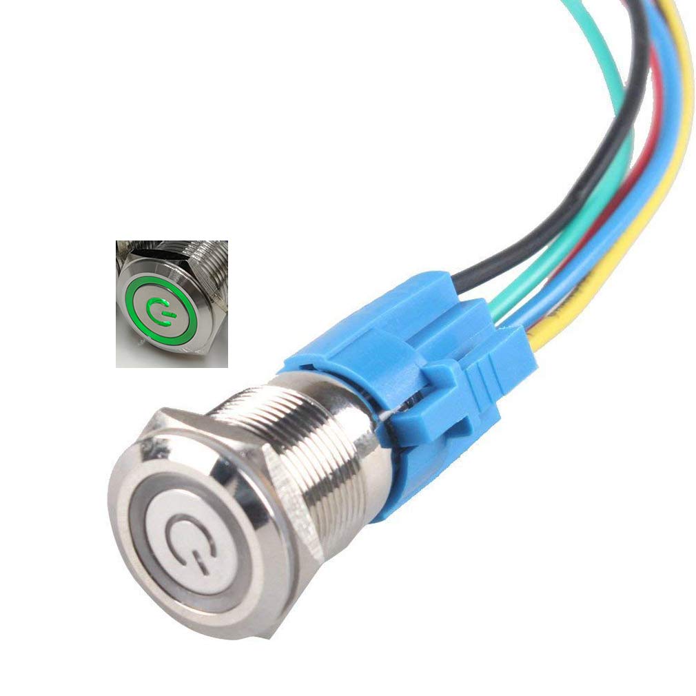 HiLetgo 16mm Latching Push Button Switch - 12V-24V 5A, Metal Toggle Switch with Angel Eye LED Light & Wire Socket Plug for Automotive, Marine, and DIY Electronics Projects
