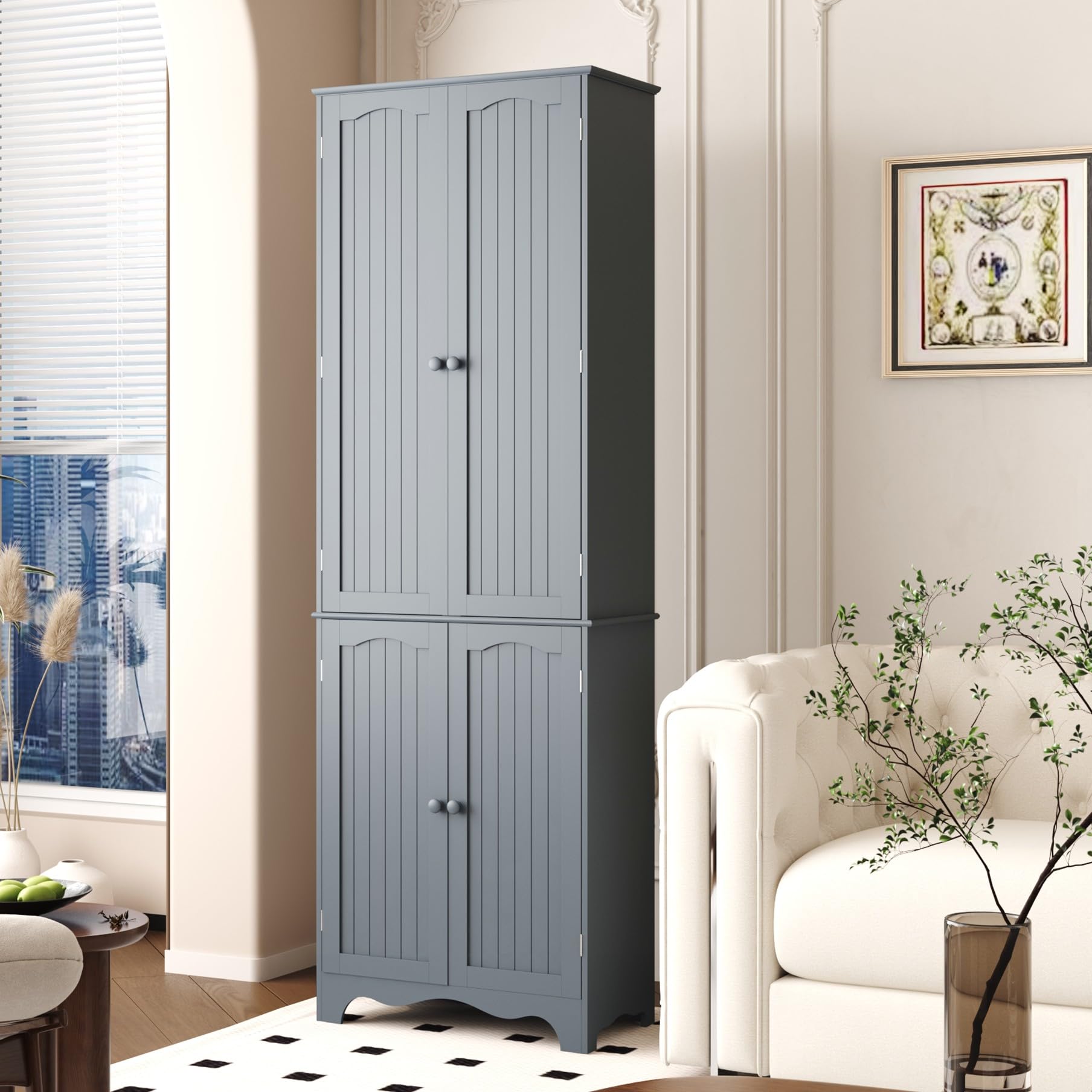 Tall Wooden Pantry Cabinet with 4 Doors & 5 Shelves - 72