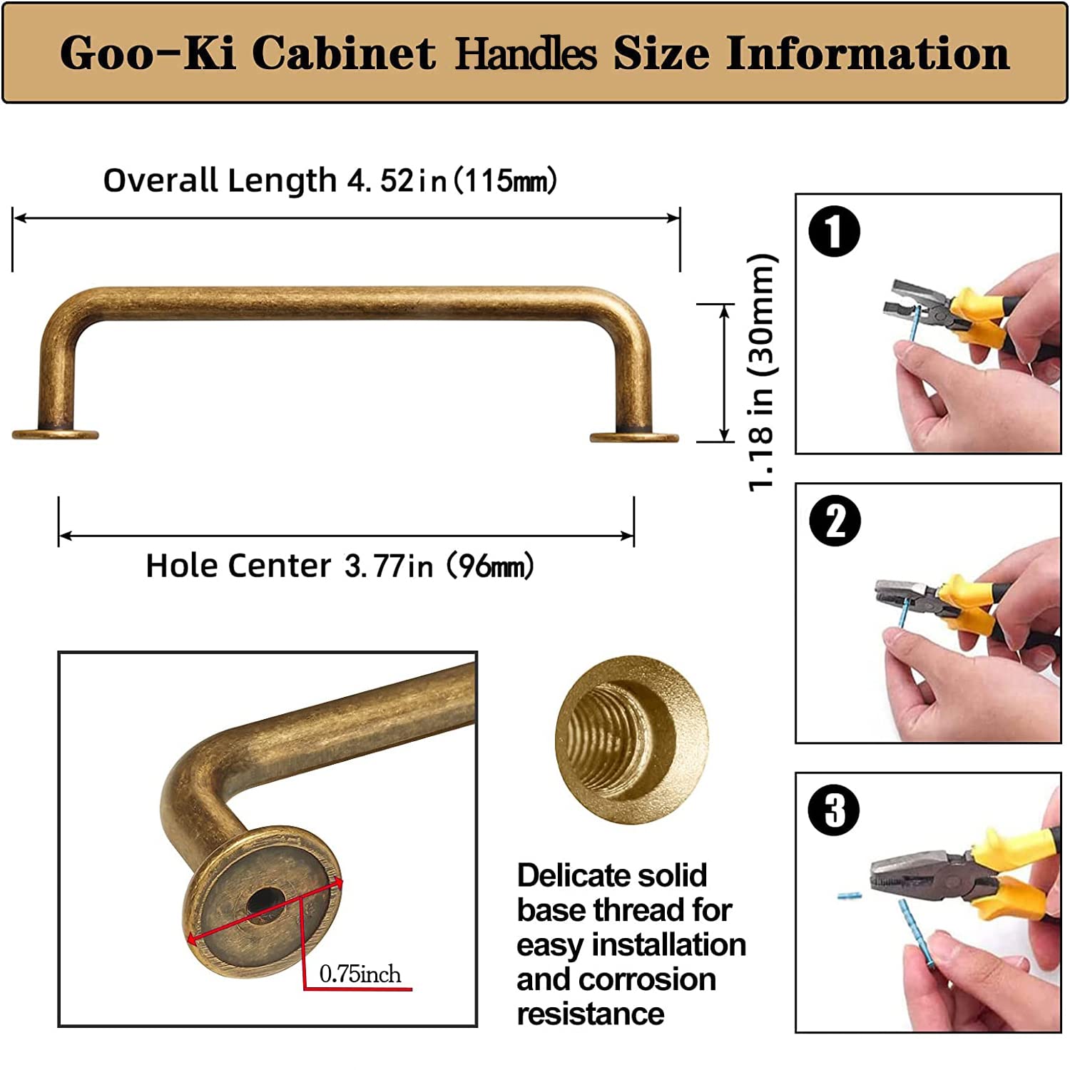 Vintage Brass Cabinet Pulls 6 Pack - 3.78