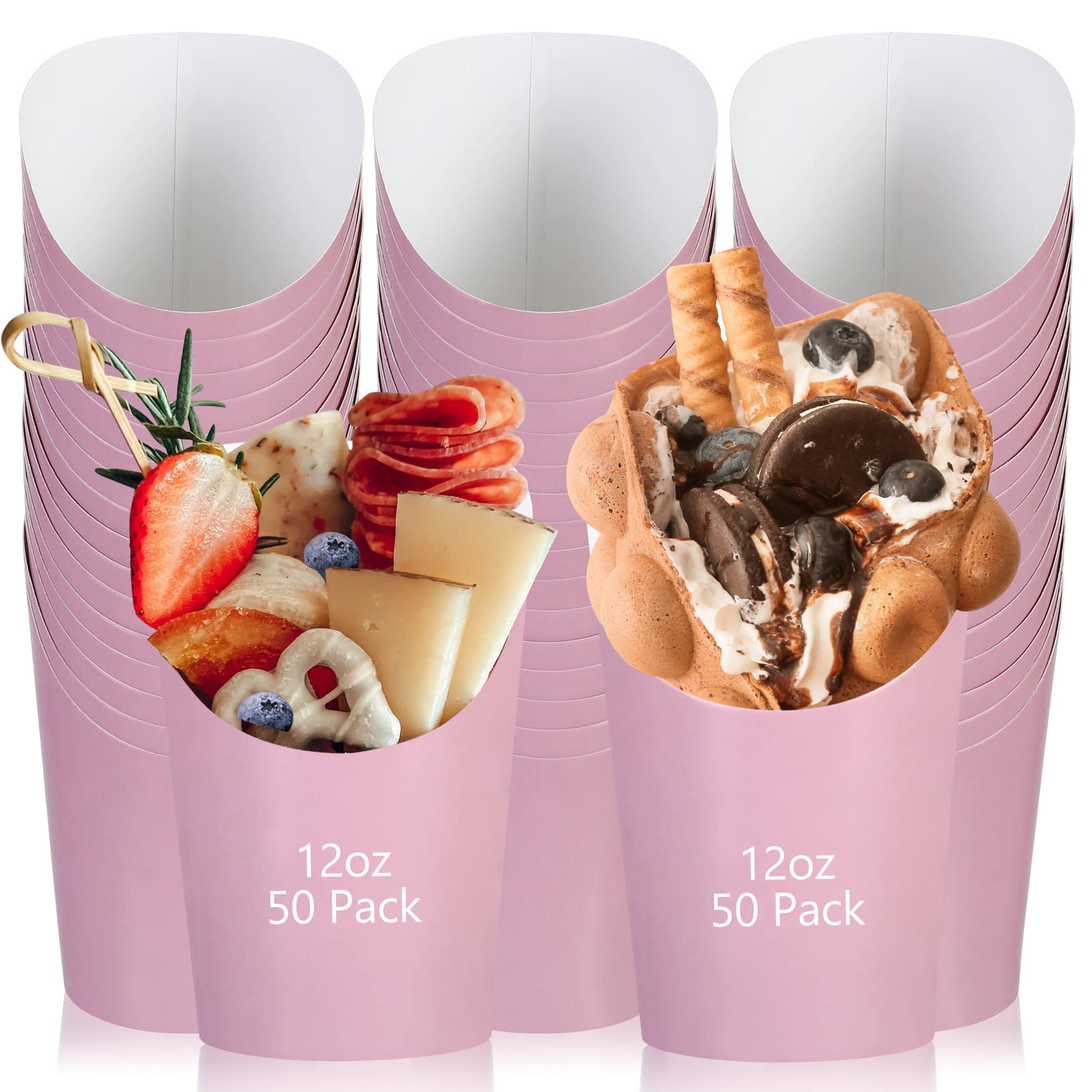 Sabary 50 Pcs 12oz Disposable French Fry Holders - Pink Paper Charcuterie Cups for Waffles, Popcorn & Finger Foods | Perfect for Baby Showers, Birthday Parties & Takeout | Ideal for Snack Serving at Events, Picnics & Movie Nights