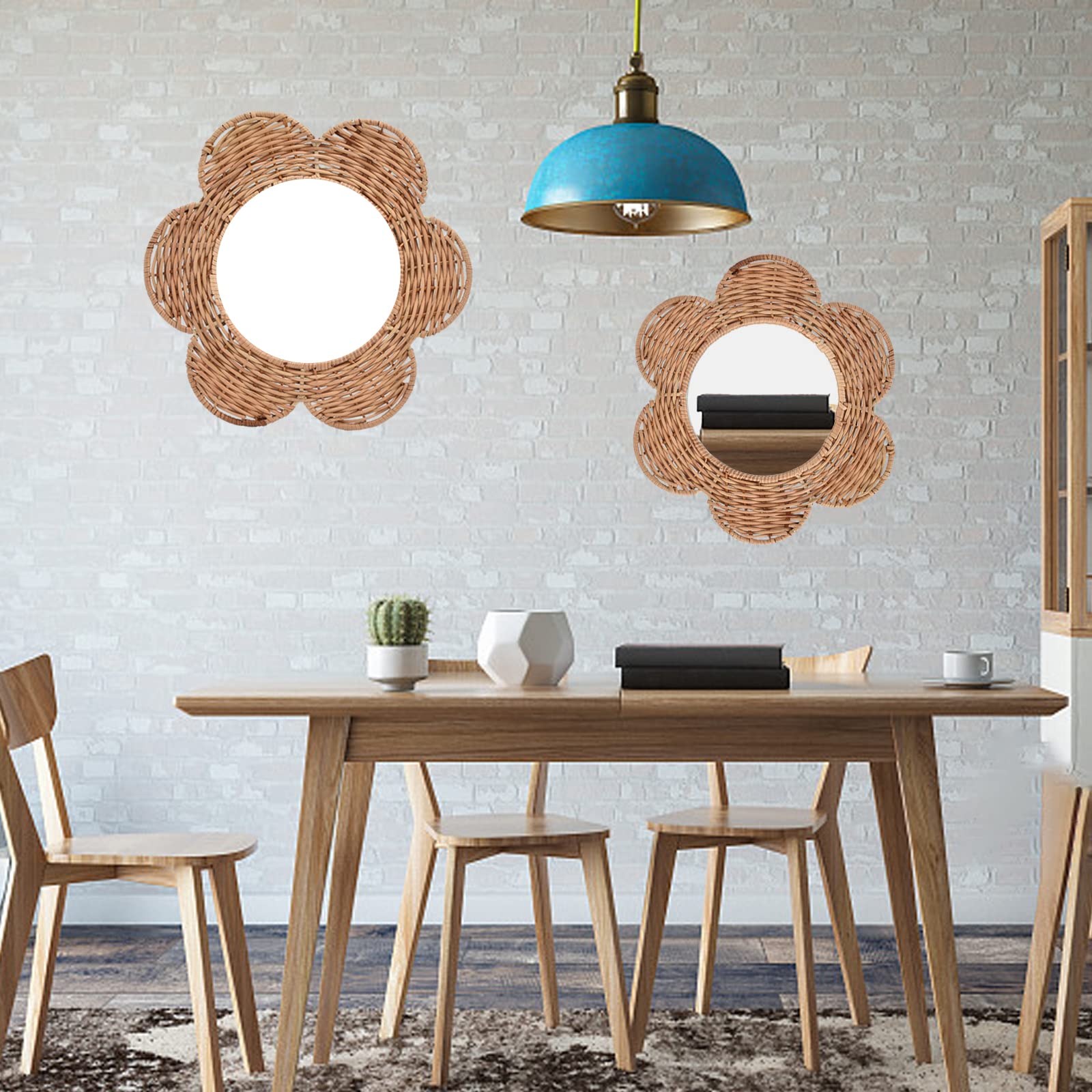 OUKENS Rattan Hanging Mirror - Boho Wall Decor for Bedroom, Living Room & Bathroom | Natural Woven Cosmetic Mirror with Unique Design | Perfect for Vanity, Dressing Area & Home Decoration