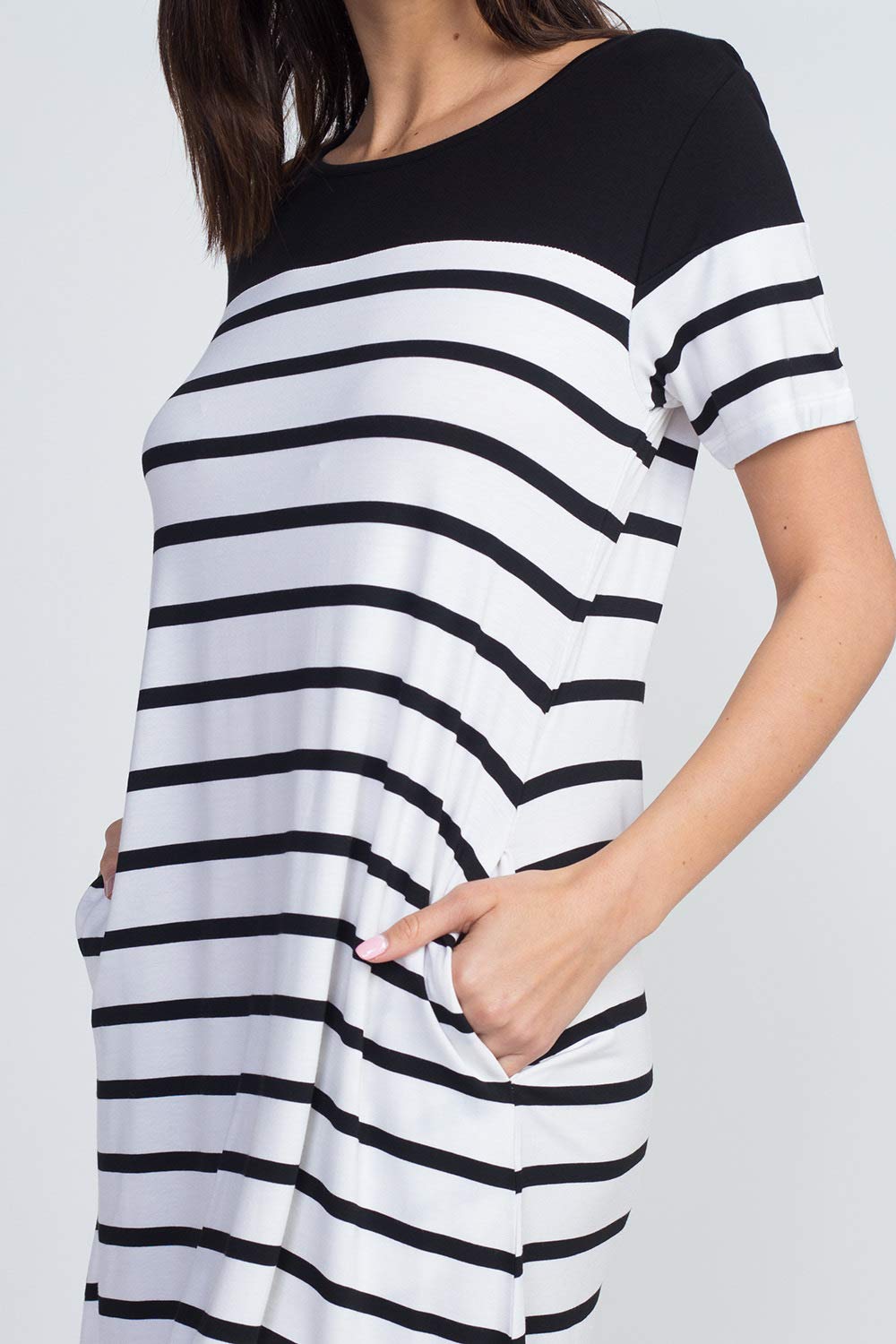 YELETE Women's Striped Short Sleeve Round Neck Swing Dress with Two Pockets - Casual Summer Outfit for Beach, Vacation & Daily Wear
