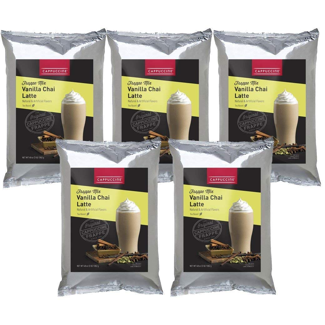 Premium Cappuccino Iced Coffee Frappe Mix - Vanilla Chai Latte Flavor (5 Bags) | Perfect for Cafes, Offices & Home Coffee Lovers