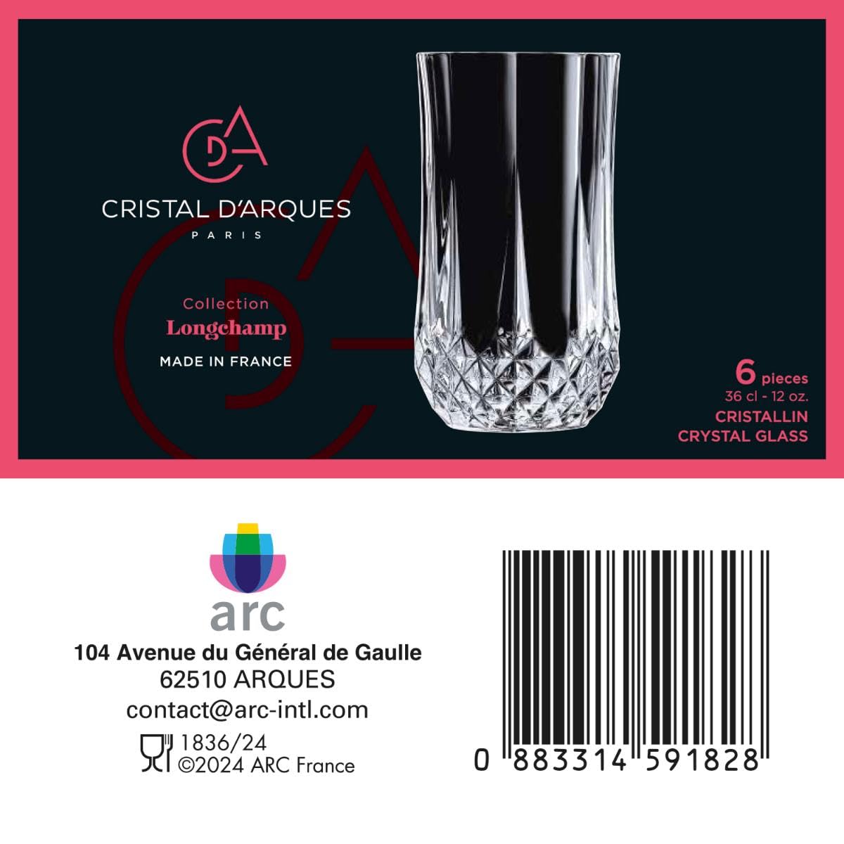 Cristal d'Arques Elact Long Drink Glass - Set of 6, 25 x 18 x 18.5 cm, Elegant Crystal Clear Glassware for Cocktails, Iced Tea & Refreshing Beverages - Perfect for Parties, Bars & Home Entertaining