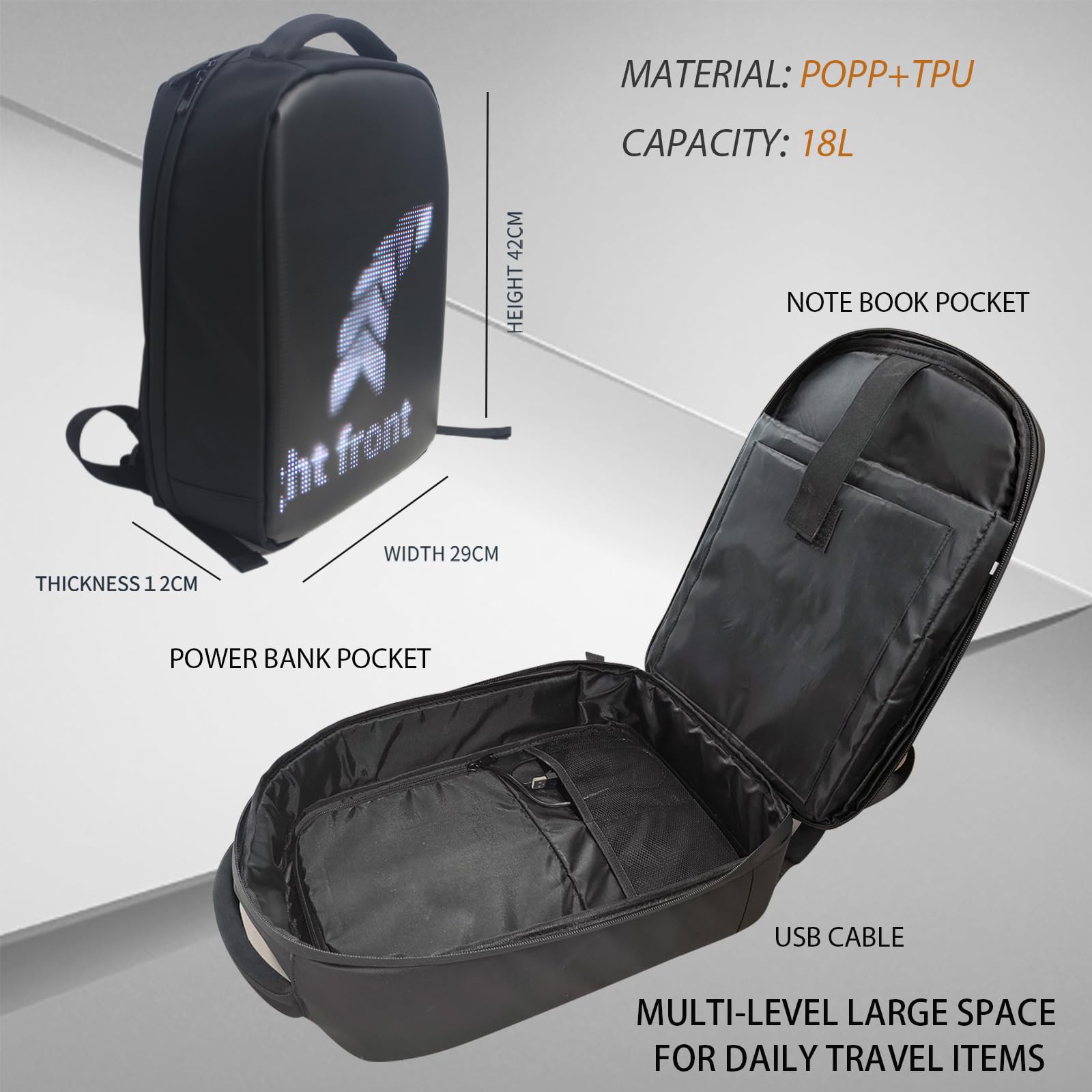 Programmable LED Screen Backpack - Full Color Waterproof Laptop Backpack with Real-Time Navigation Display | Perfect for Travel, Motorcycle Riding & Unique Valentine's Day Gifts for Men and Women