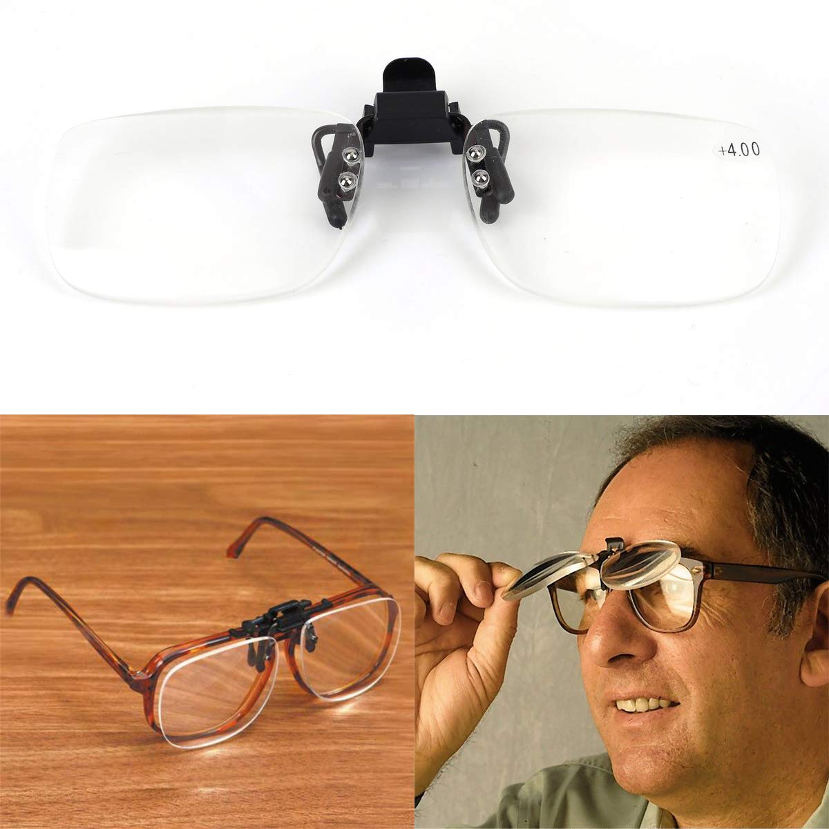 Clip-On Flip-Up Magnifying Reading Glasses 2.0x - Unisex Lightweight Readers with Magnifier Lenses for Books, Crafts & Hobbies - Perfect for Seniors & Low Vision Tasks