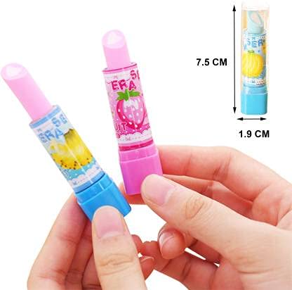 Karic Lipstick-Shaped Rubber Erasers - Pack of 6 - Fun & Practical School & Office Supplies - Perfect for Students, Teachers & Gift Giving