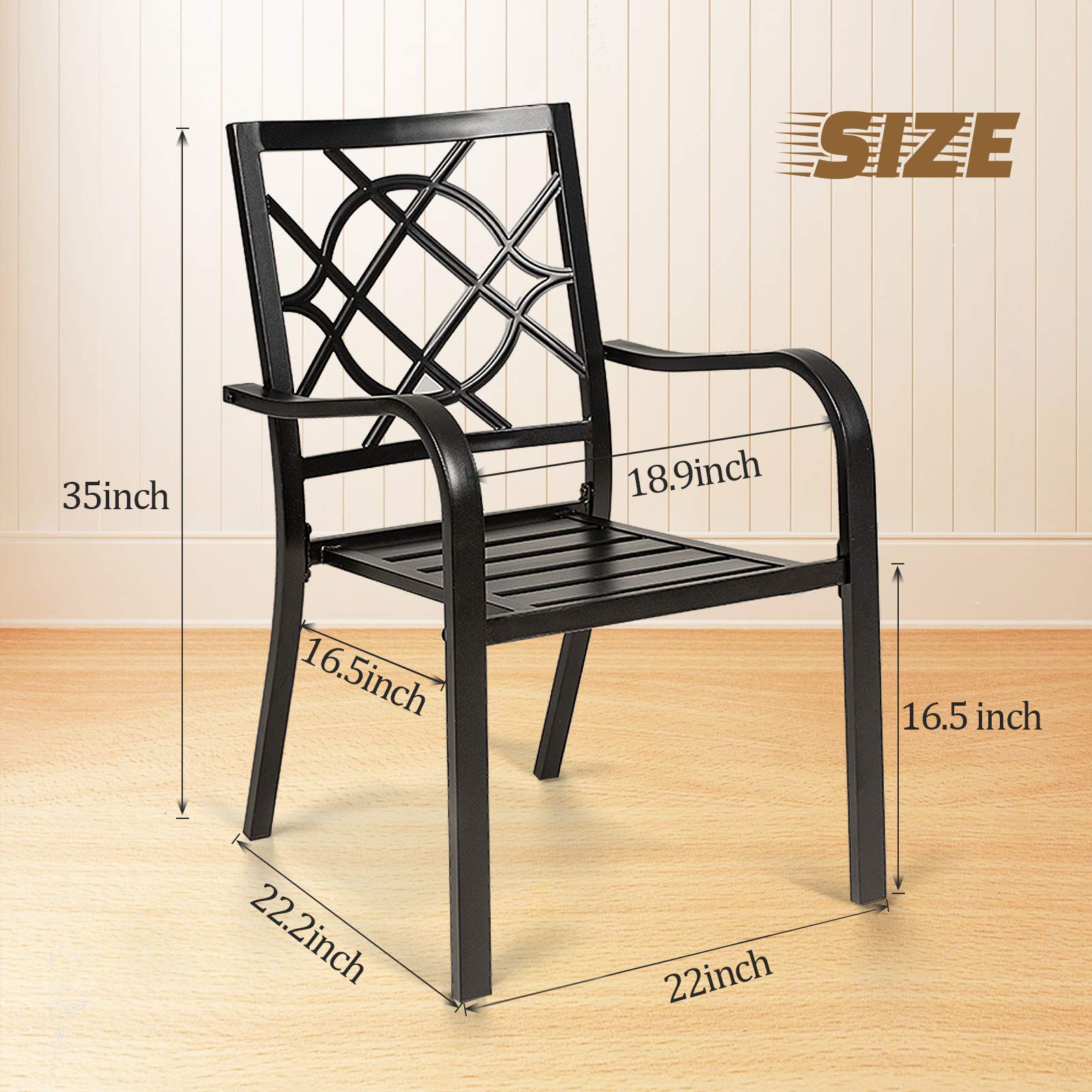 2-Pack Black Wrought Iron Patio Chairs - Heavy Duty 300LB Capacity Stackable Outdoor Dining Chairs with Armrests for Garden, Backyard, Porch & Restaurant Use