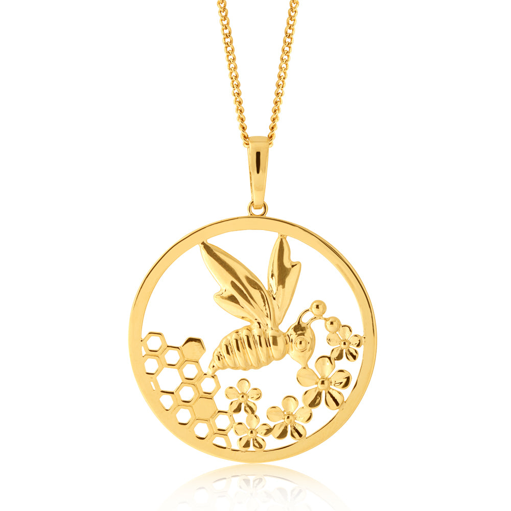 9ct Gold Bee Hoop Pendant Necklace - Dainty Honey Bee Charm Jewelry for Women - Perfect for Everyday Wear, Gift Giving & Boho Fashion