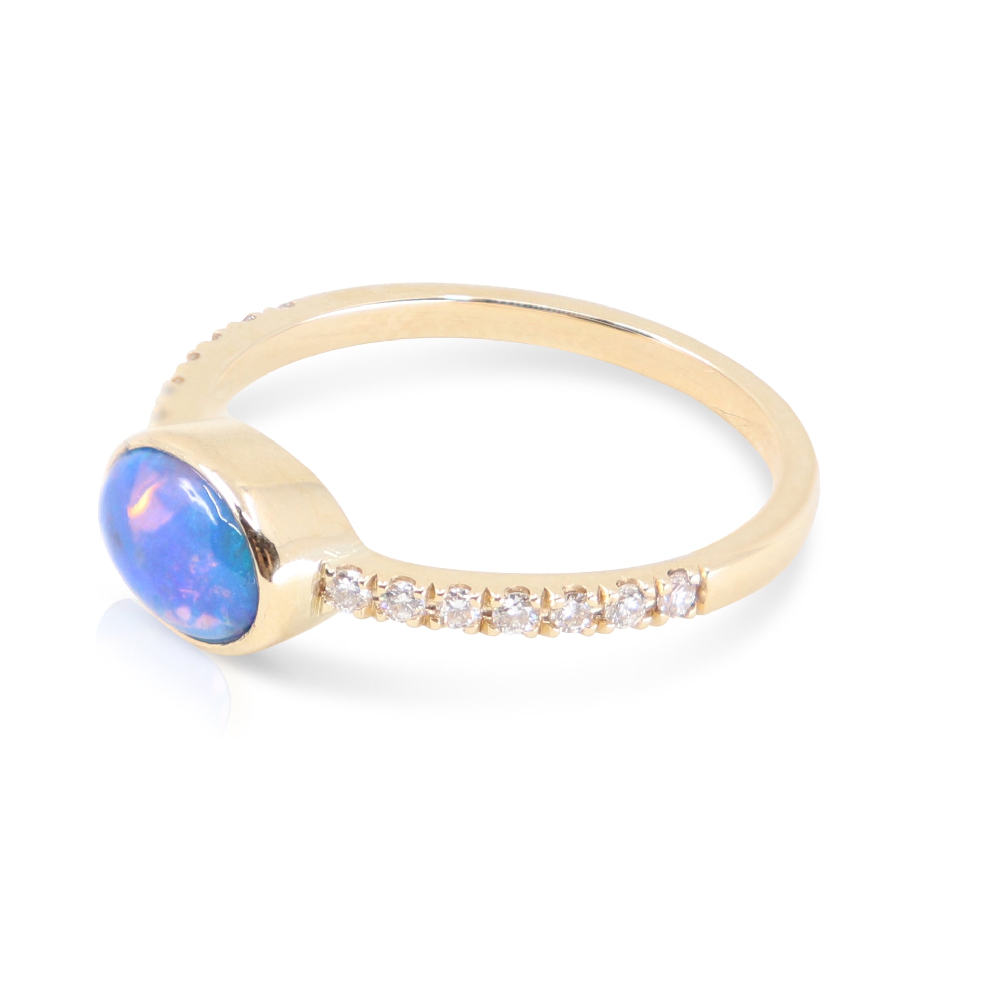 Exquisite 14K Yellow Gold Coober Pedy Black Opal & Diamond Ring for Women | Elegant Statement Jewelry for Weddings, Anniversaries & Special Occasions
