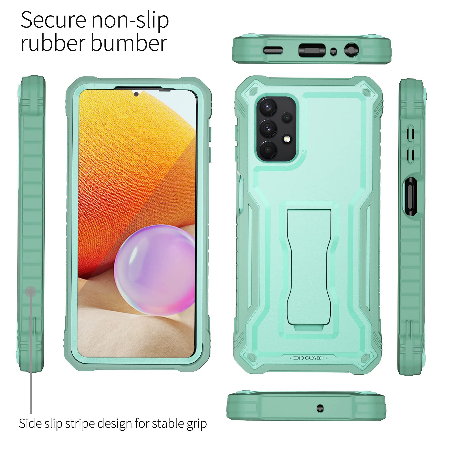 Shockproof Samsung Galaxy A32 5G Case with Built-in Screen Protector & Kickstand - Durable Full-Body Rubber Cover for Galaxy A32 5G (Green) | Perfect for Outdoor Activities, Work & Daily Protection