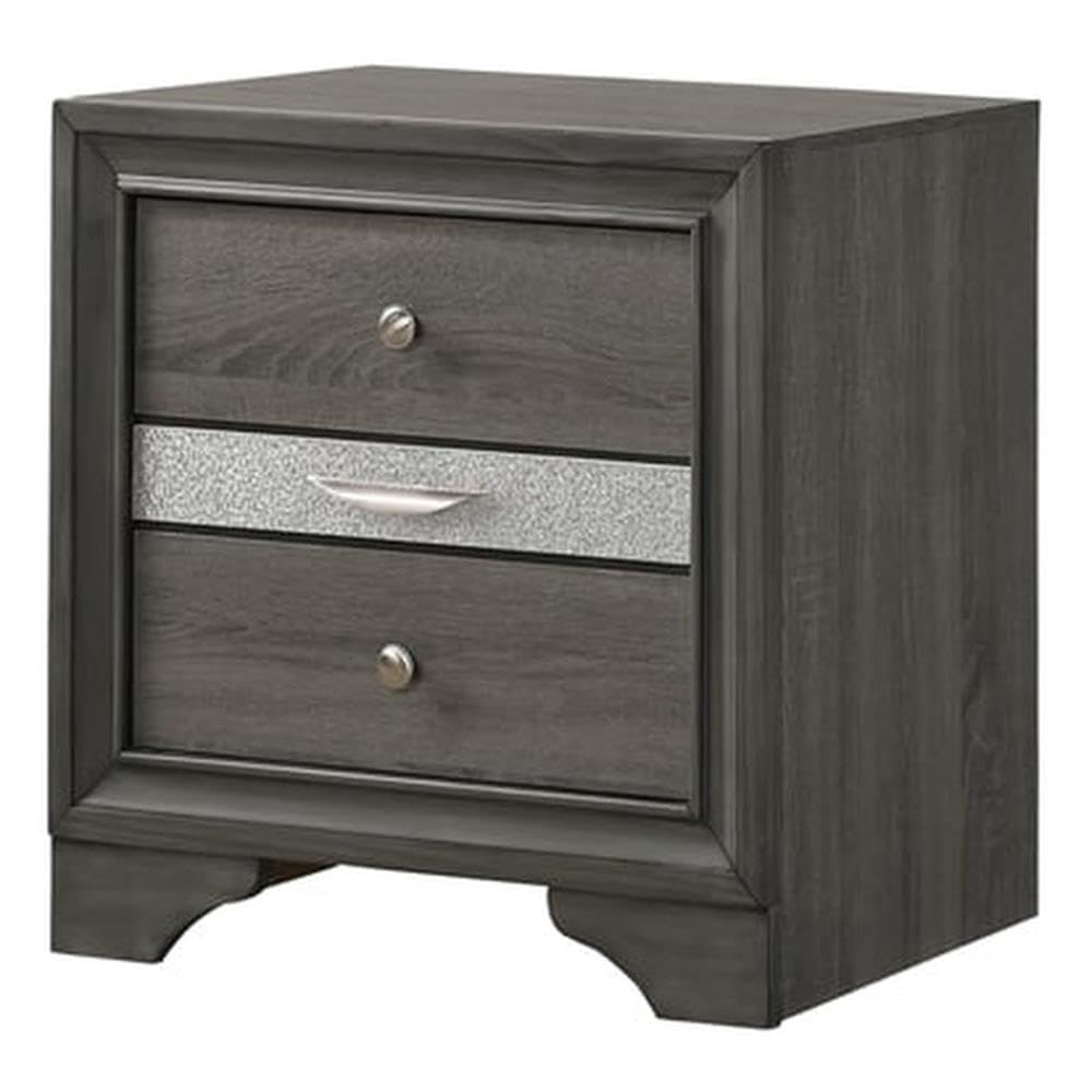 Gray Wooden Matrix Traditional Style 2-Drawer Nightstand - Bedside Table for Bedroom, Living Room & Guest Room Storage
