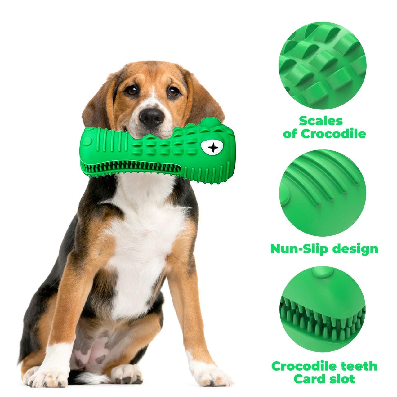 Durable Indestructible Dog Chew Toys for Aggressive Chewers - Alligator Shaped Rubber Chew Toy for Large, Medium & Small Breed Dogs - Teeth Cleaning & Squeaky Sound for Playtime - Perfect for Puppy Teething, Training & Interactive Play