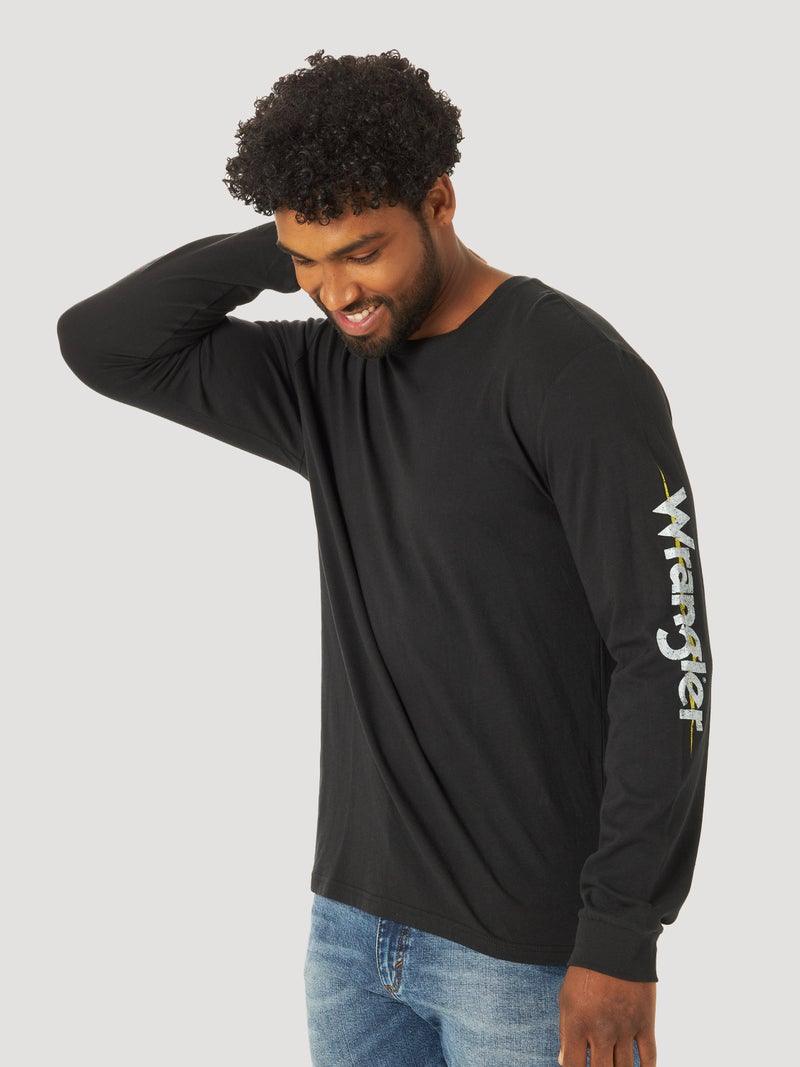 Wrangler Logo Long Sleeve Shirt for Men - Comfortable Cotton Work Shirt, Casual Button Down Shirt in Black - Perfect for Outdoor Activities, Workwear & Everyday Wear