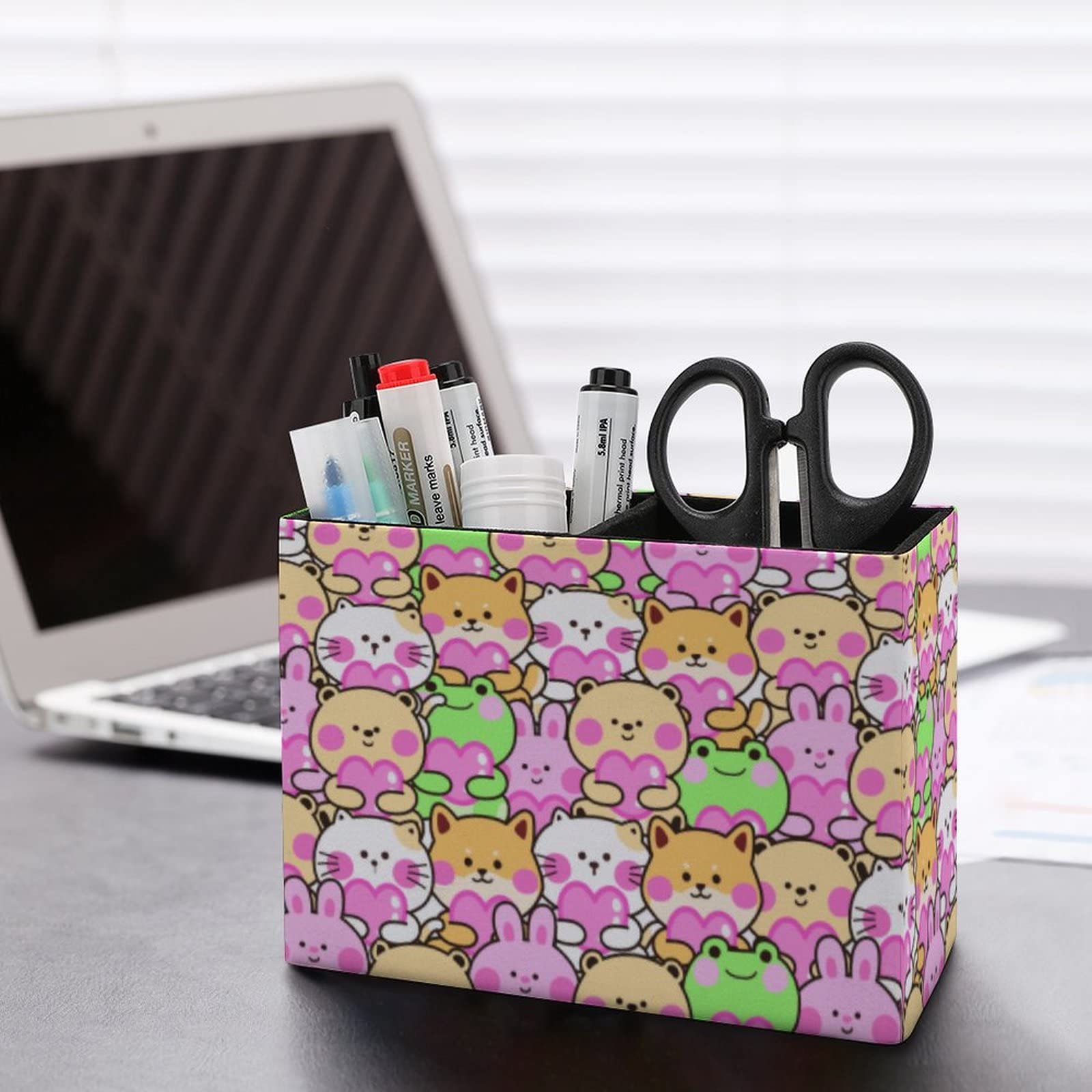 Cute Animal Pen Holder for Desk - Leather Pencil Organizer & Makeup Brush Storage for Office, School, College | Perfect Desktop Organizer for Stationery, Writing Utensils, and Beauty Tools