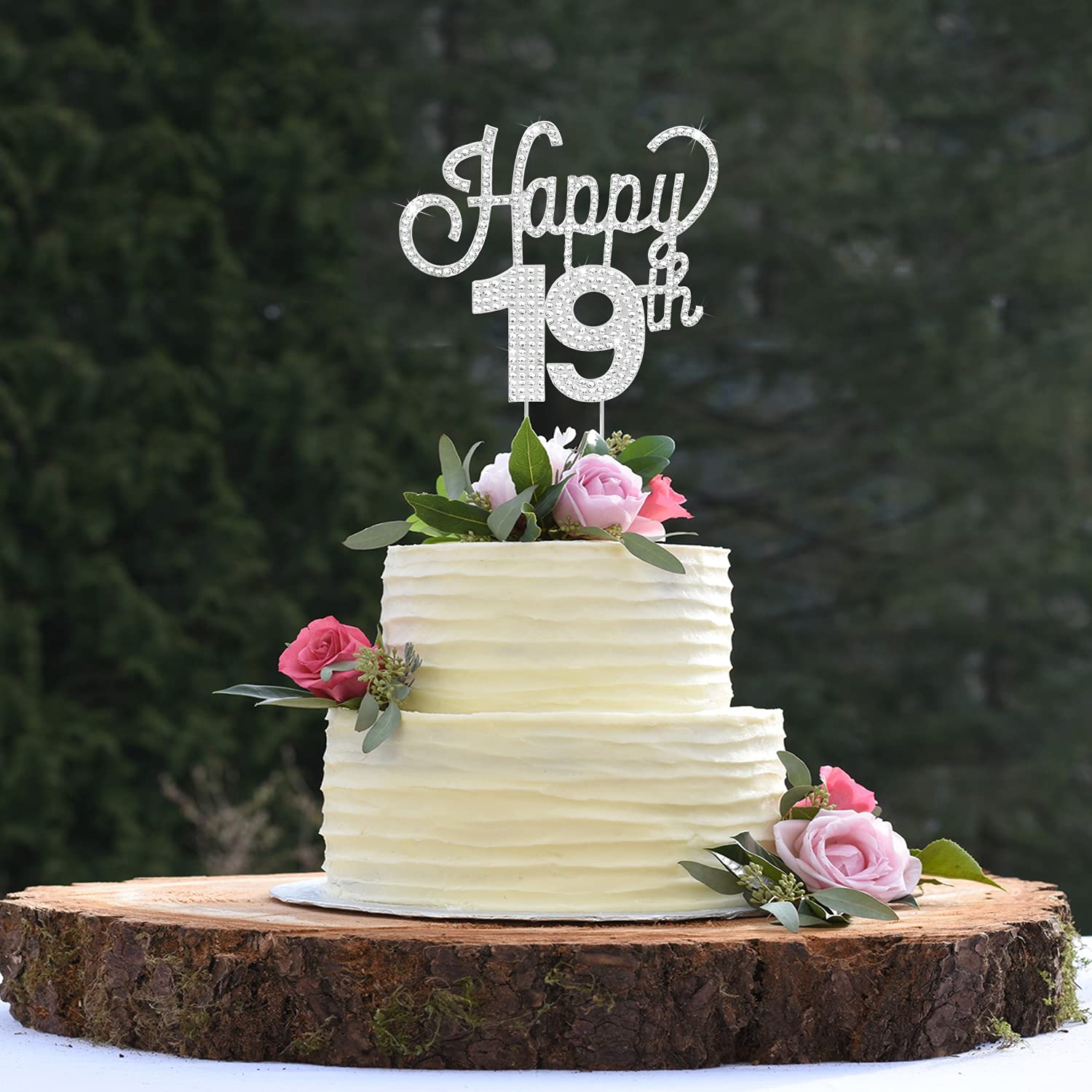 LINGTEER 19th Birthday Cake Topper - Silver Rhinestone Party Decor for Nineteen Years Old Celebration | Perfect for Birthday Cakes, Cupcakes & Dessert Table Centerpieces