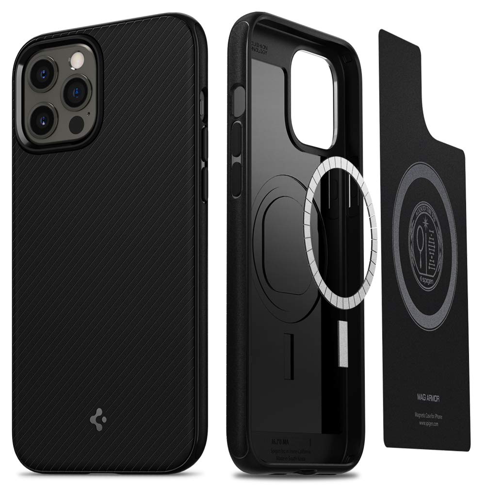 Spigen Mag Armor Case for iPhone 12 & iPhone 12 Pro (2020) - Magsafe Compatible, Matte Black | Slim Protective Cover for Everyday Use, Work & Travel