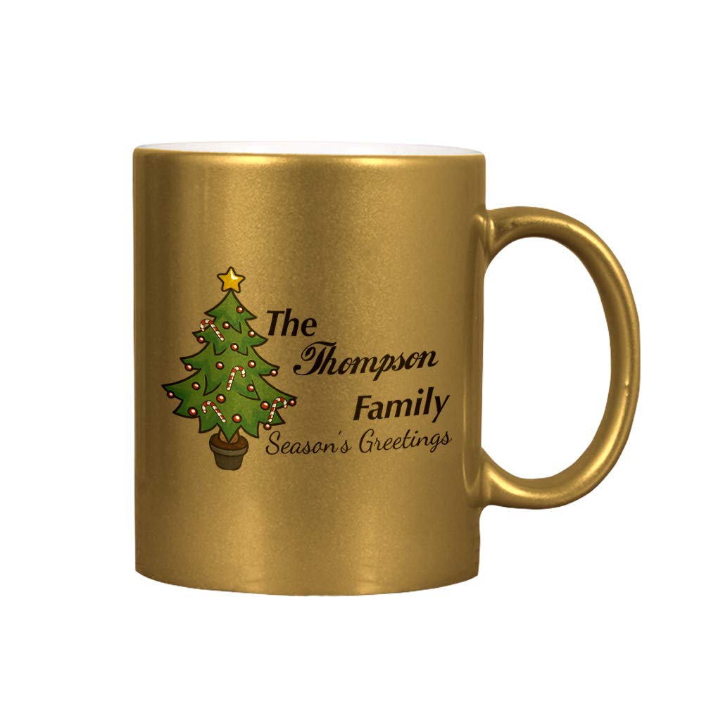 Personalized Custom Text Christmas Tree Ceramic Coffee Mug with Gold Metallic Finish - Perfect for Holiday Gifts, Office Decor & Cozy Winter Drinks