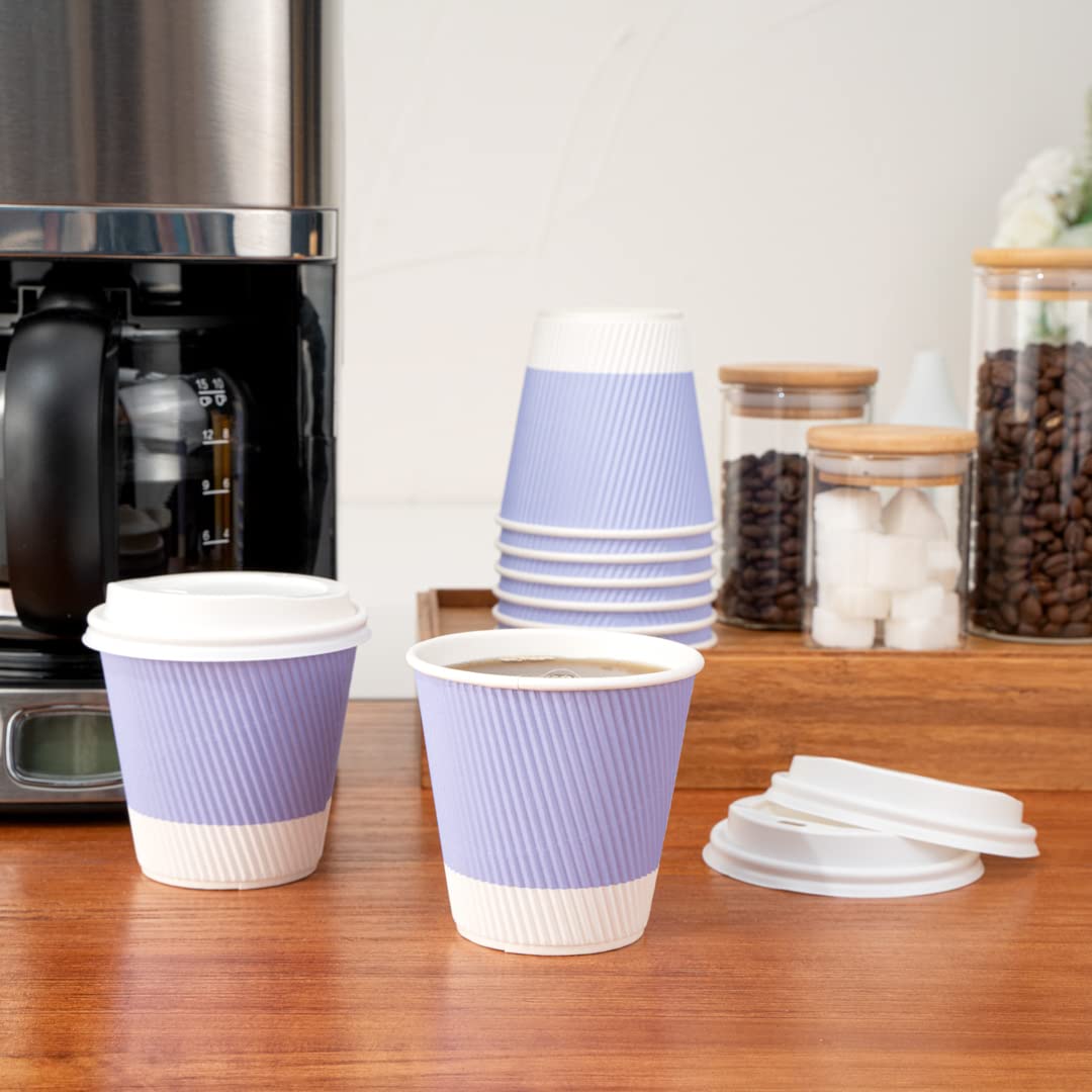 Restaurantware 8oz Insulated Coffee Cups with Lids - 400 Pack Leakproof Ripple Wall Hot Cups | Eco-Friendly Disposable Paper Cups for Coffee, Tea, Hot Chocolate & Lattes | Perfect for Cafes, Offices & Home Use