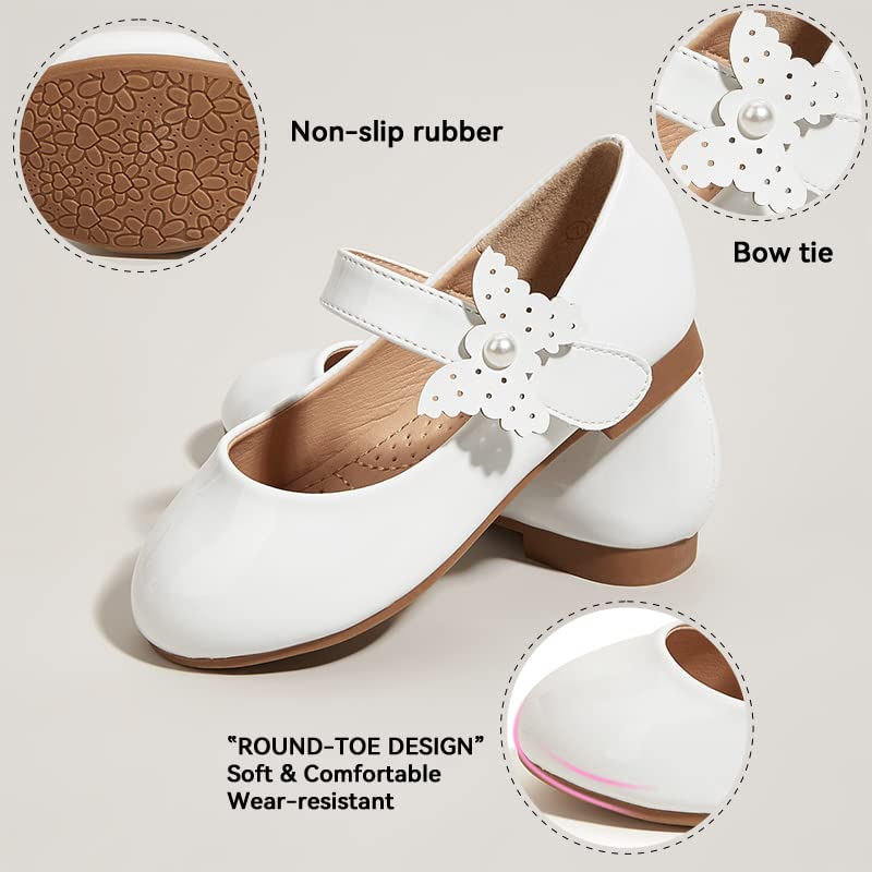 K KIP WOK Toddler Girl Mary Jane Dress Shoes with Glitter & Flower Design - Ballet, Wedding, Party, Special Occasion Outfit for Little Girls