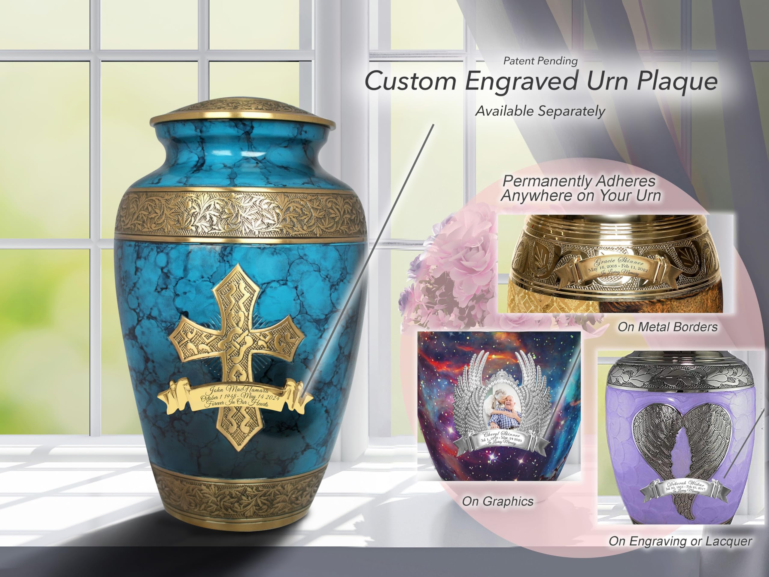 Blue Cross Cremation Urn for Ashes - Personalized Adult Male Urn for Human Ashes | Handcrafted Decorative Urn with Cross Design | Large Capacity Memorial Urn for Funeral, Memorial Service & Home Display