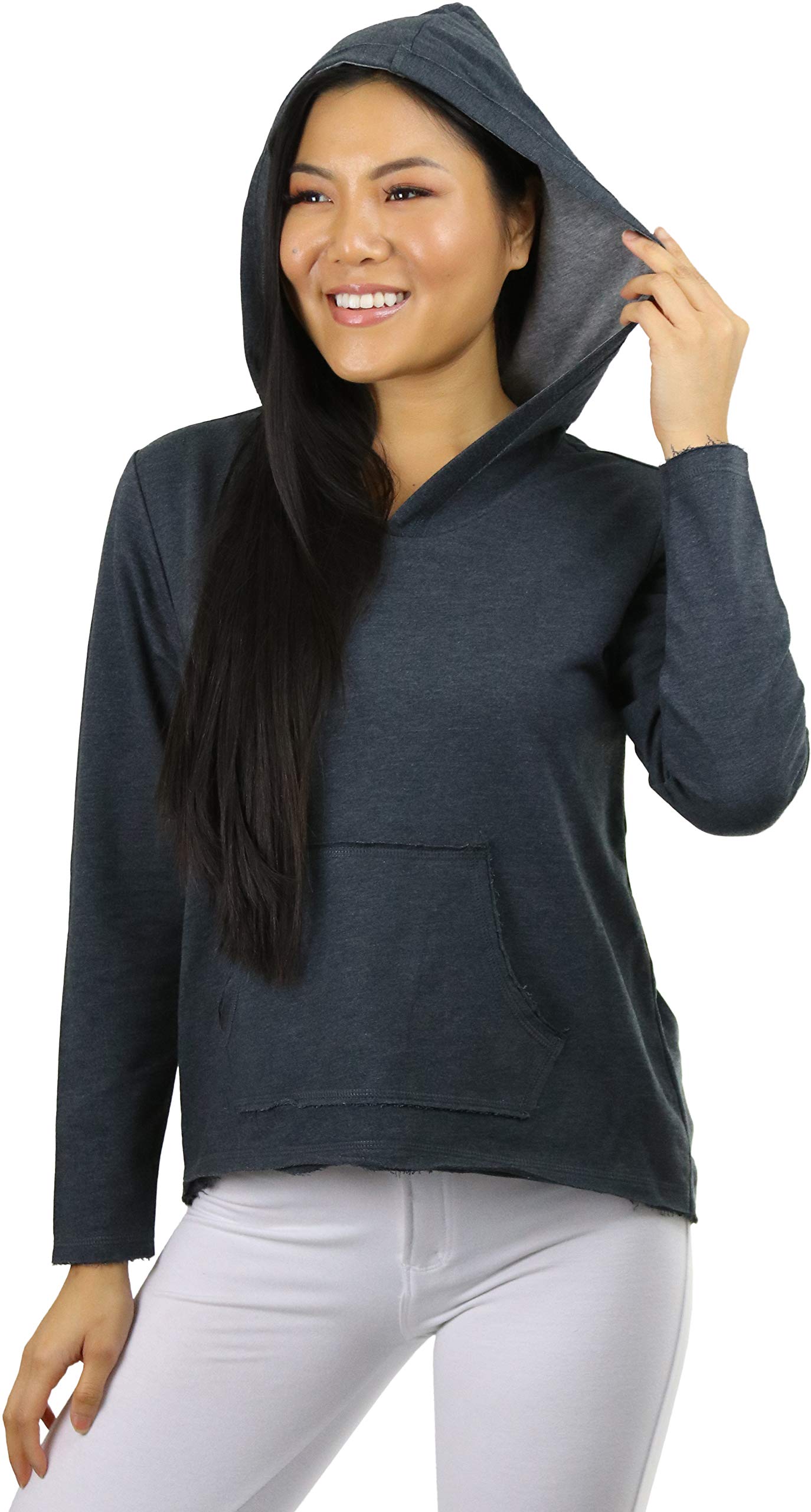 ToBeInStyle Women's Cotton Long Sleeve V-Neck Raw Edge Relaxed Fit Hoodie - Soft Casual Pullover Sweatshirt for Lounge, Streetwear & Everyday Comfort