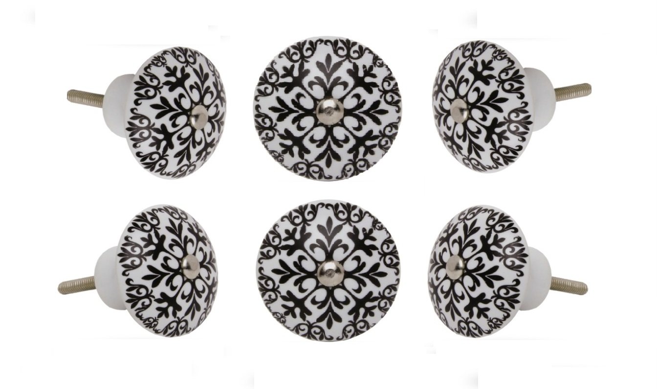 TRINCA-FERRO 6-Pack Ceramic Morocco Knob Cabinet Hardware for Kitchen, Bathroom, Bedroom, Office | Stylish Drawer Pulls & Door Handles for Wardrobe, Dresser, Cupboard | Durable & Decorative Home Upgrade