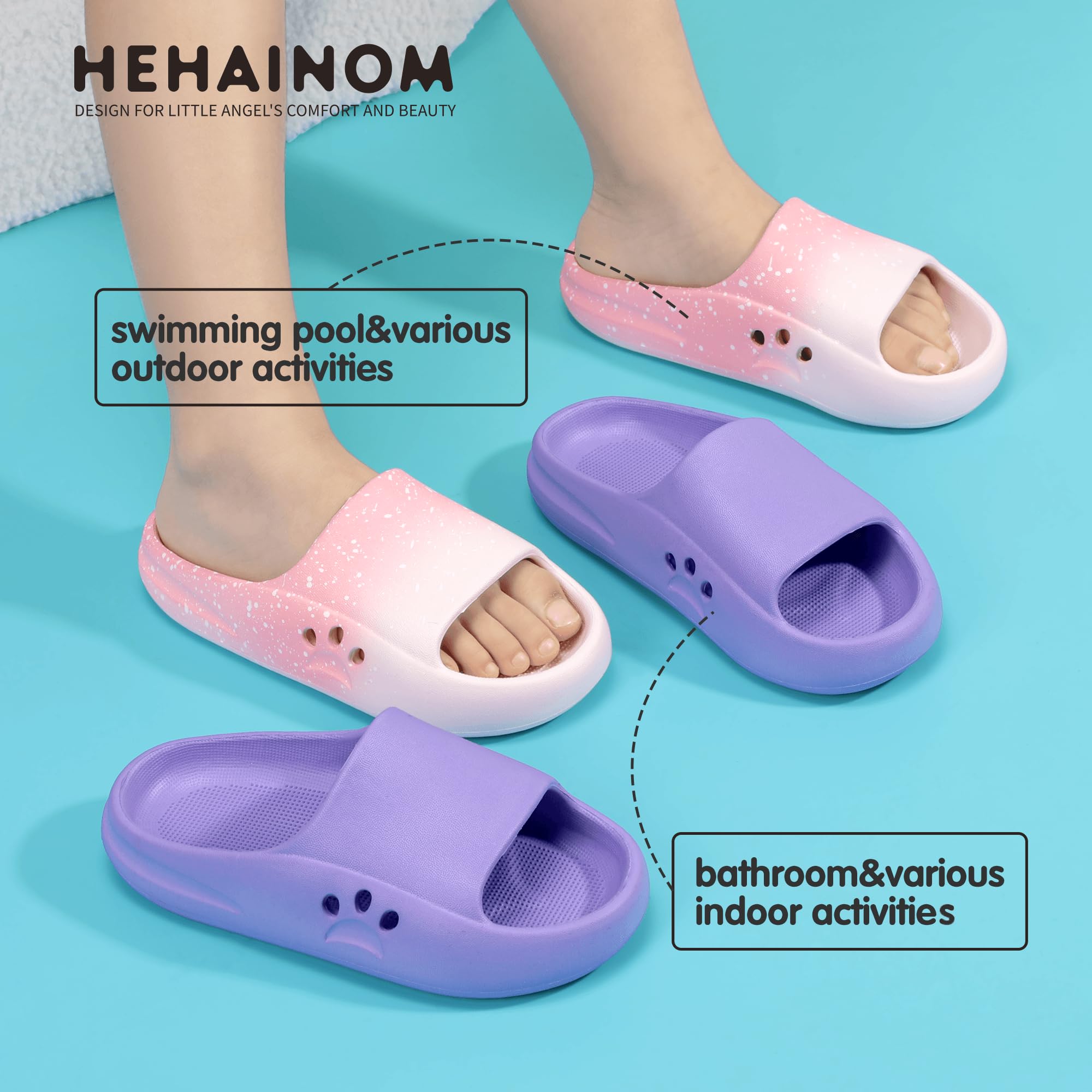 **Hehainom Kids' Non-Slip Slides - Toddler Boys & Girls Summer Sandals for Beach, Pool, Bathroom & Shower - Comfortable Waterproof Play Shoes**    *(Perfect for beach outings, poolside fun, bath time, and indoor play!)*