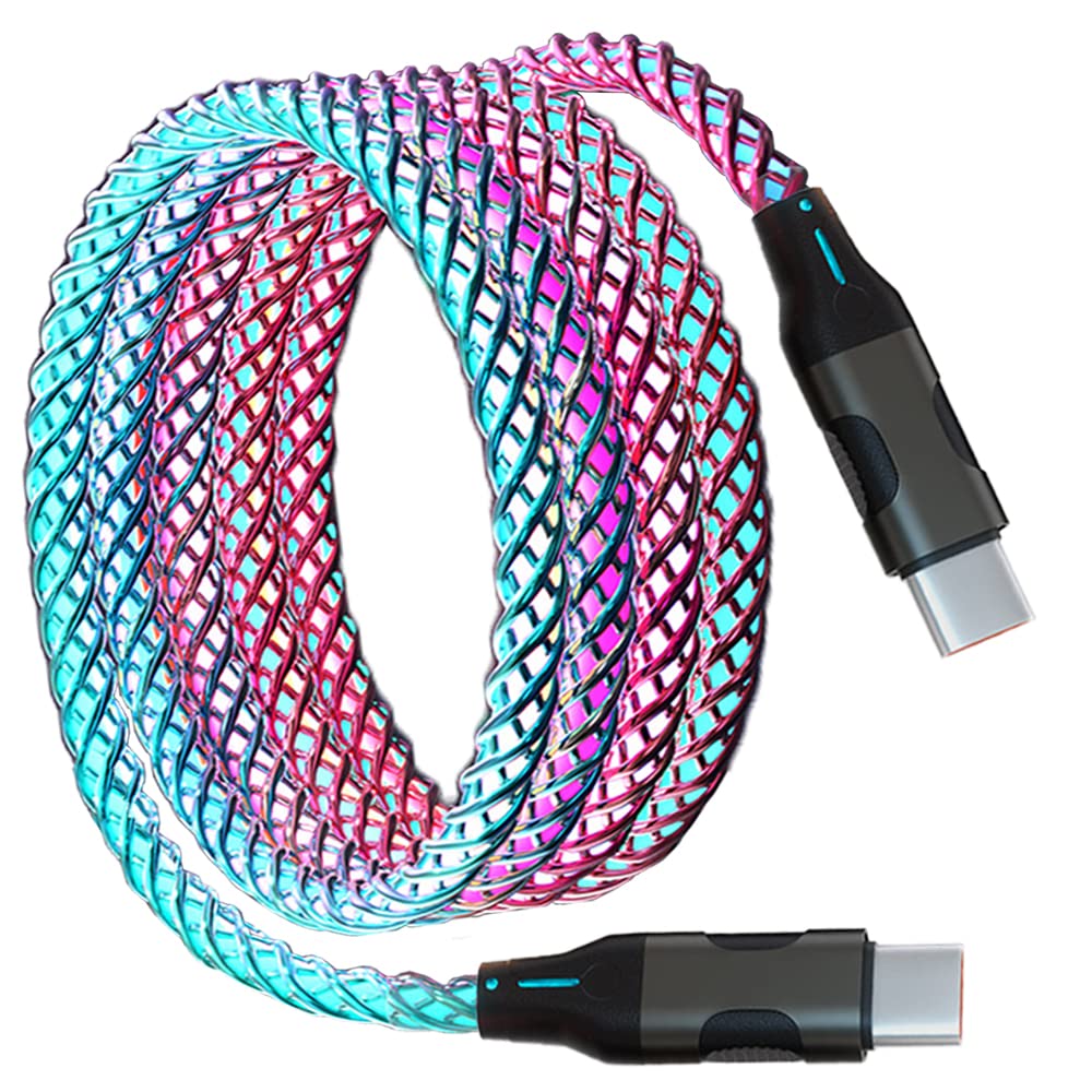 RGB LED USB C to Type C Cable 3ft - 60W Fast Charging Cord with Colorful Gradual Lighting for iPhone 15/16 Pro Max/Plus, Samsung Galaxy S24/S23/S22/S21/S20 Ultra, iPad Mini/Air, MacBook - Perfect for Gaming Setups & Nighttime Charging