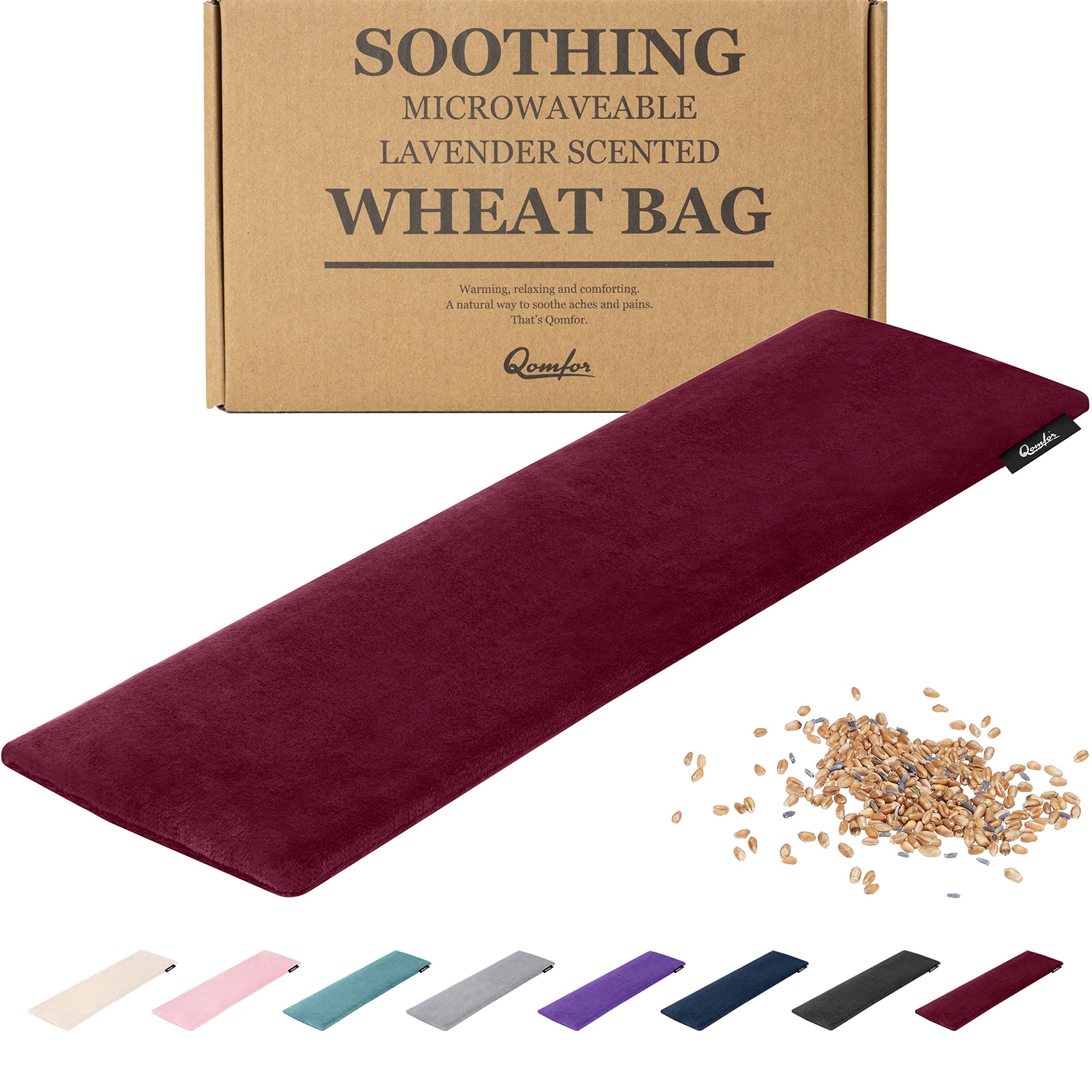 Qomfor Large Microwavable Heating Pad - Wheat Bag Heat Pack for Neck, Shoulder & Back Pain Relief - Reusable Lavender Scented Hot Pack for Arthritis, Period Cramps & Muscle Soreness - Perfect for Home, Office & Travel (Bordeaux)