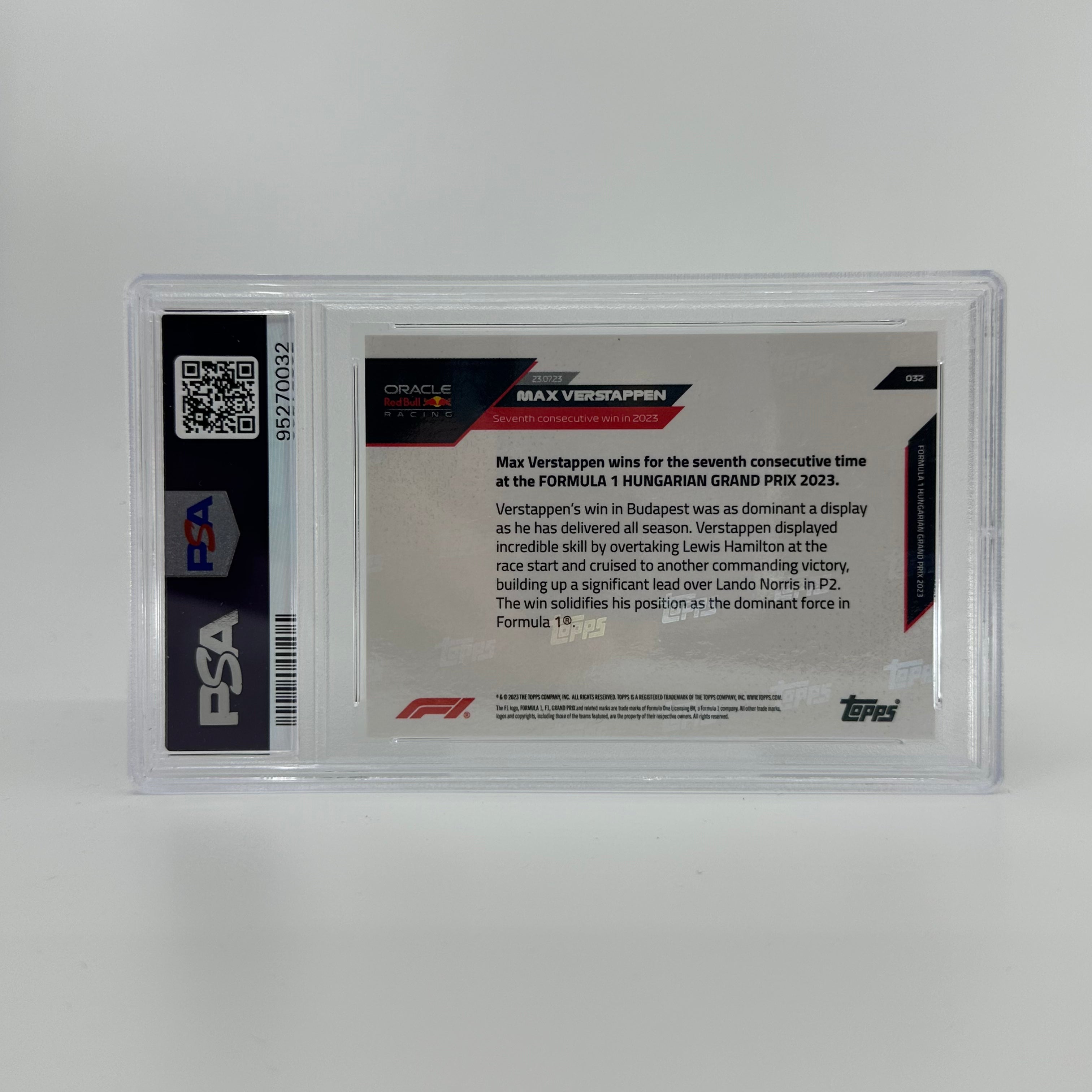 2023 Topps Now F1 Max Verstappen #32 PSA 8 Blue Trading Card - Perfect for F1 Collectors, Sports Memorabilia Enthusiasts & Racing Fans Display
