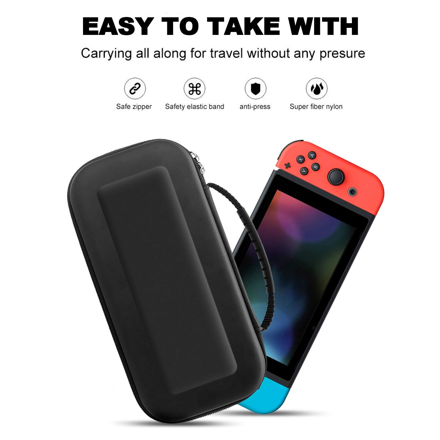 BOOGIIO Hard Shell Travel Carrying Case for Nintendo Switch - Protective Storage with 10 Game Card Holders | Portable Pouch for Switch Console & Accessories | Perfect for Gaming On-The-Go, Travel Protection & Home Storage (Black)