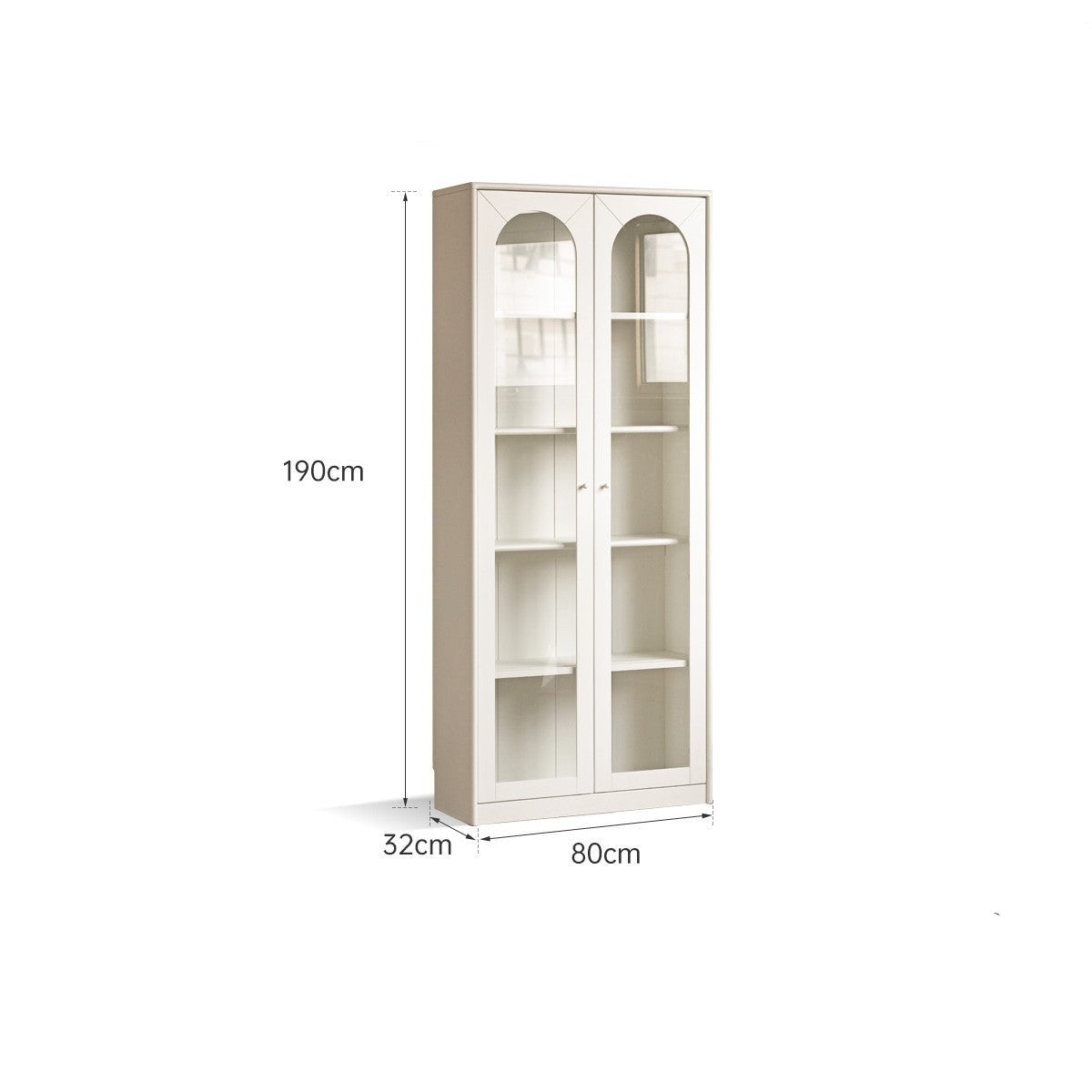 French Cream Style Poplar Solid Wood Bookcase with Glass Door - Whole Wall Combination for Living Room, Office & Library Storage