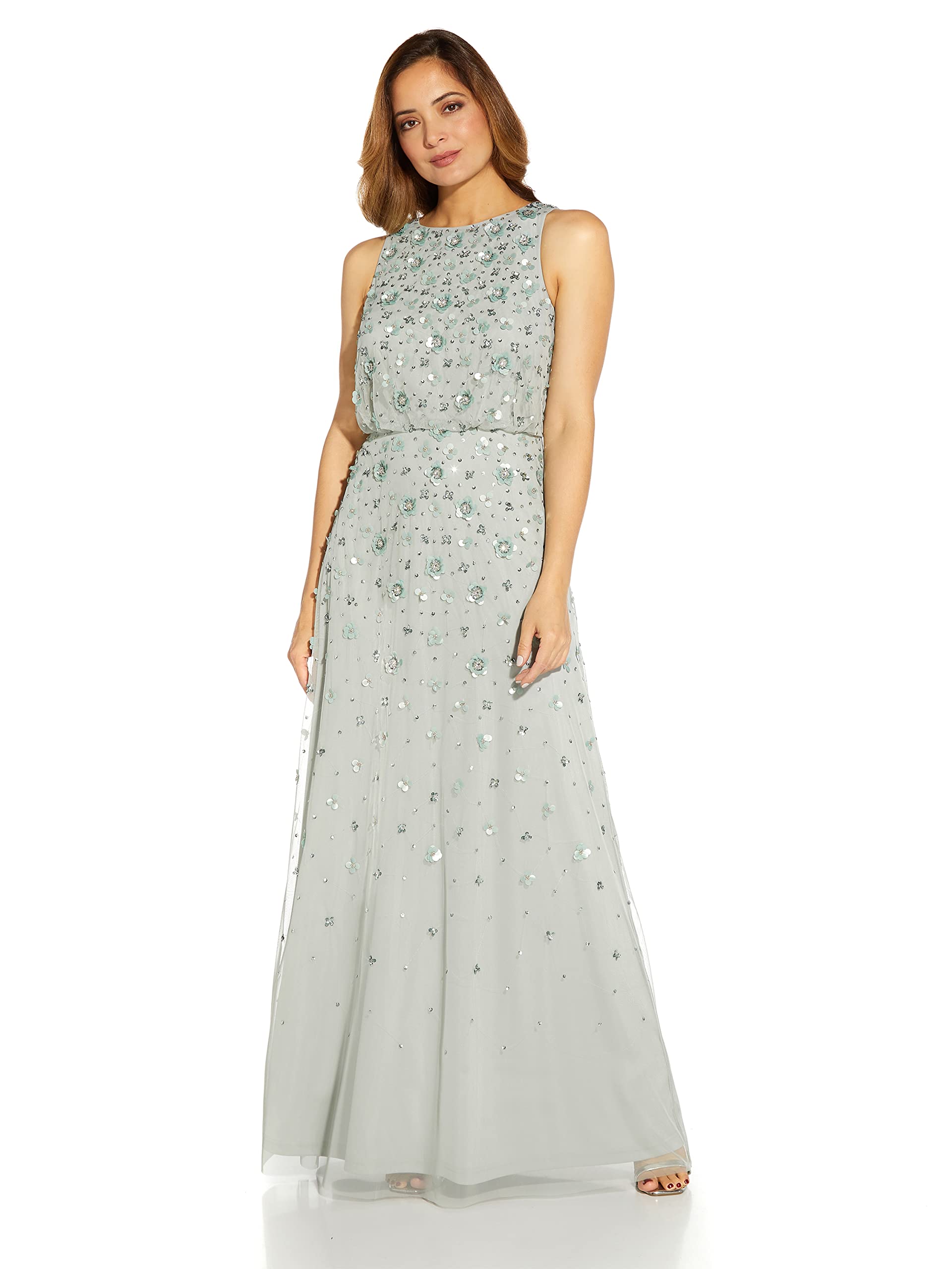 Adrianna Papell Women's Beaded Halter Blouson Gown - Elegant Formal Dress for Prom, Evening Party & Special Occasions