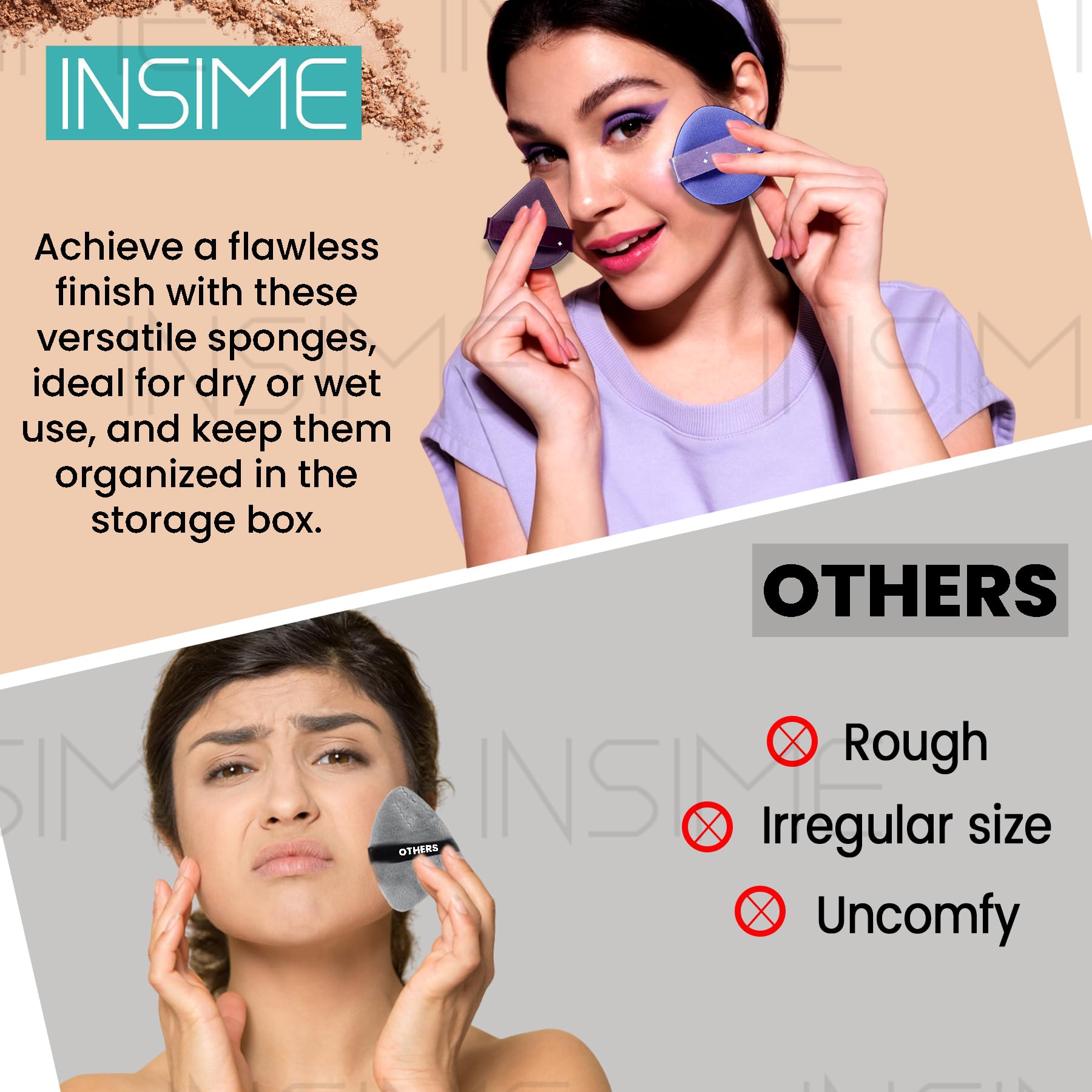 INSIME Premium Makeup Sponge Puff Set - Triangle & Blender Sponge for Foundation, Powder, Liquid Makeup | Soft & Durable Beauty Blender for Flawless Application | Perfect for Daily Makeup & Professional Use