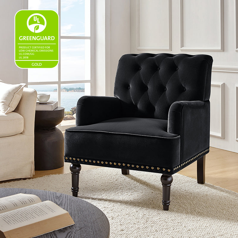 Luxury Constantino Velvet Armchair - Modern Upholstered Accent Chair for Living Room, Bedroom & Office - Soft Velvet Fabric with Sturdy Wooden Legs - Perfect for Home Decor, Relaxing & Reading