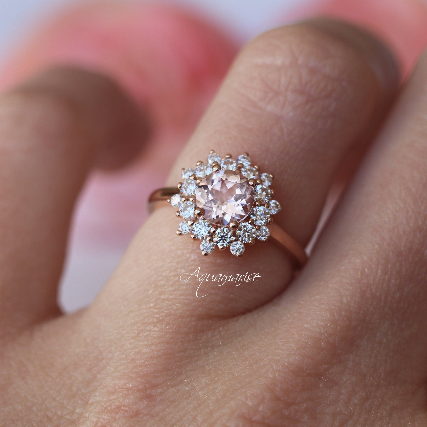 14K Rose Gold Vermeil Avery Morganite Ring - Elegant & Durable for Engagement, Wedding, Anniversary & Everyday Wear