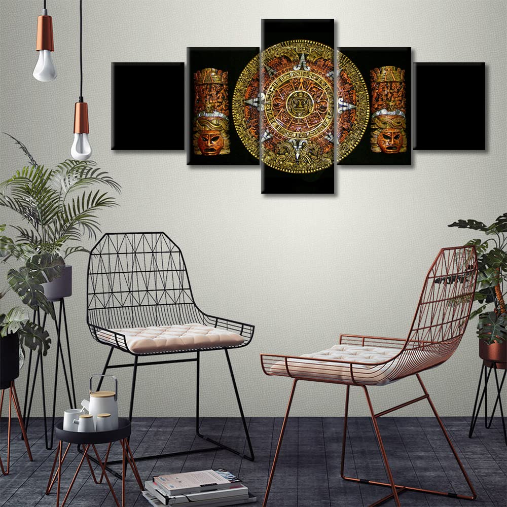 TUMOVO Aztec Wall Decor Set - 5 Piece Buddha Sculpture & HD Religious Art Paintings for Home & Bedroom, 50x24 Inch Canvas Prints, Modern Spiritual Wall Art for Meditation Rooms, Living Room & Office Decor