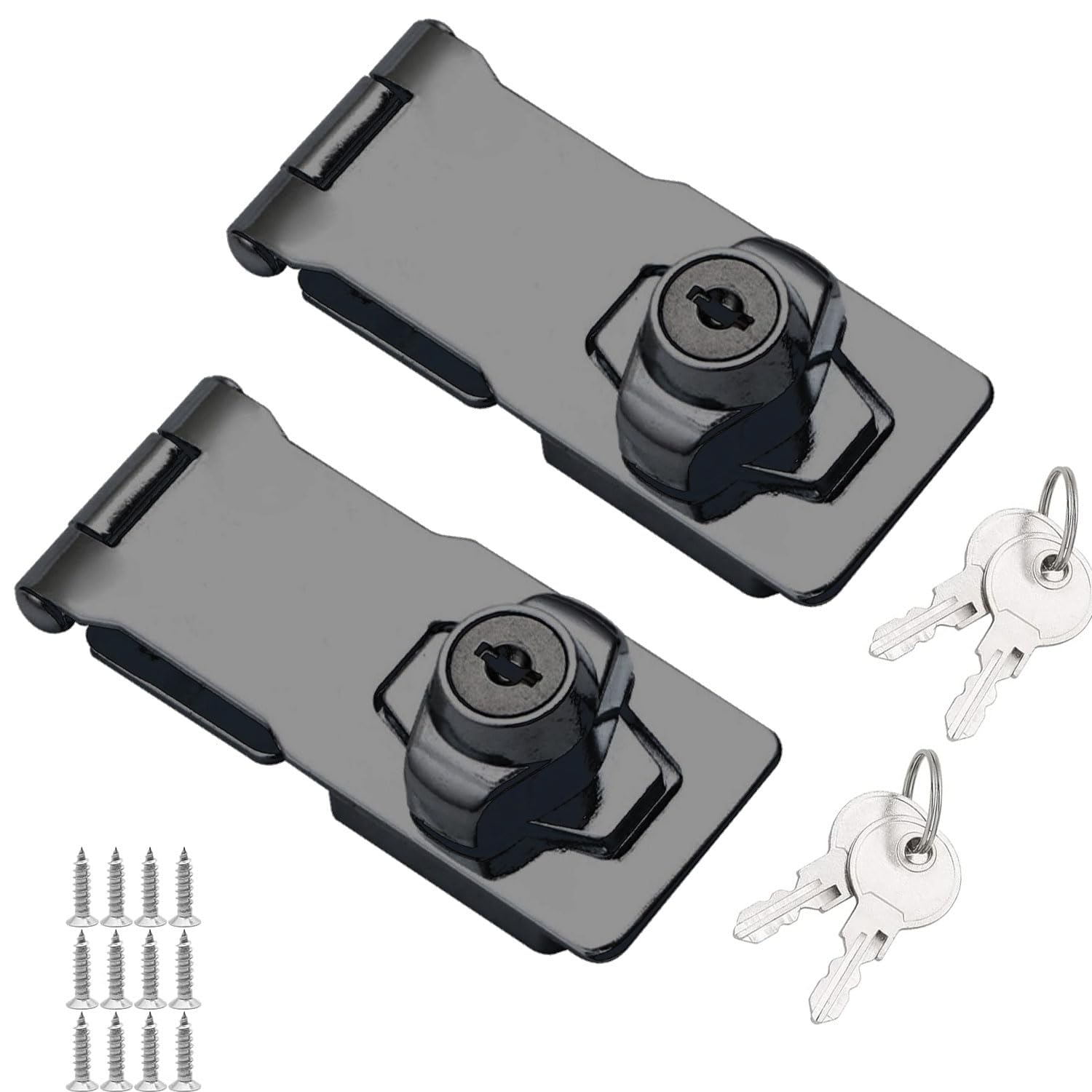 2 Packs Keyed Hasp Locks - V·RESOURCING Twist Knob Keyed Locking Hasp for Small Doors, Drawers, Cabinets, Toolboxes & Storage Boxes - 2.5 Inch Black Hasp Lock with Keys - Secure Your Home, Office & Shed