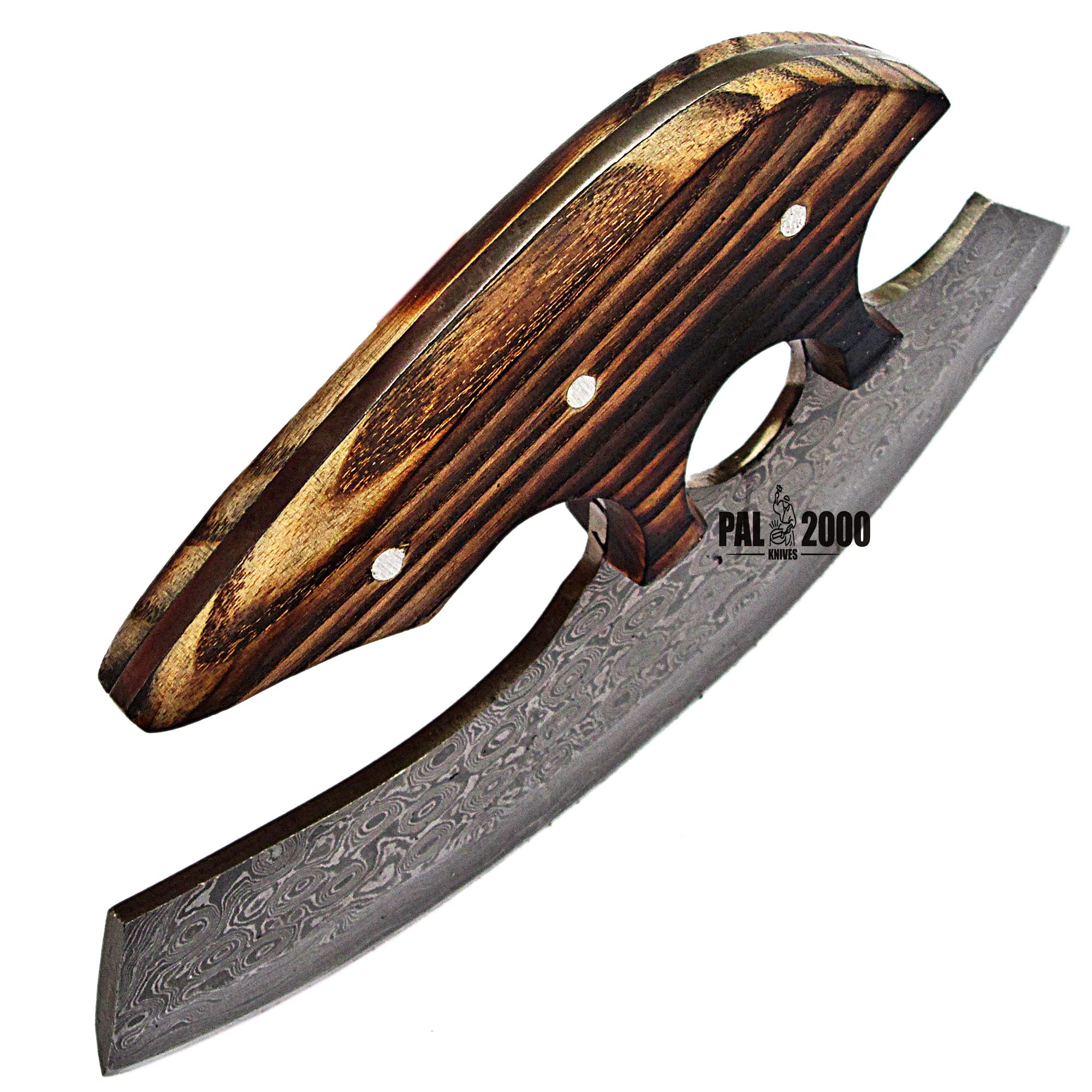 Premium Handmade Damascus Steel Alaskan Ulu Knife - Traditional Crescent Blade with Stabilized Wood Handle - Perfect for Chopping, Pizza Cutting & Kitchen Prep - Authentic Mezzaluna Ulu Design for Culinary Enthusiasts