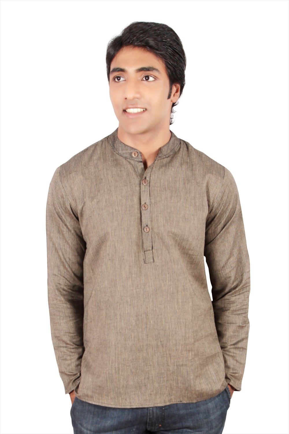 Stylish Indian Men's Short Kurta Tunic with Banded Collar & Stripe Pattern | Traditional Ethnic Wear for Festivals, Weddings & Casual Outings