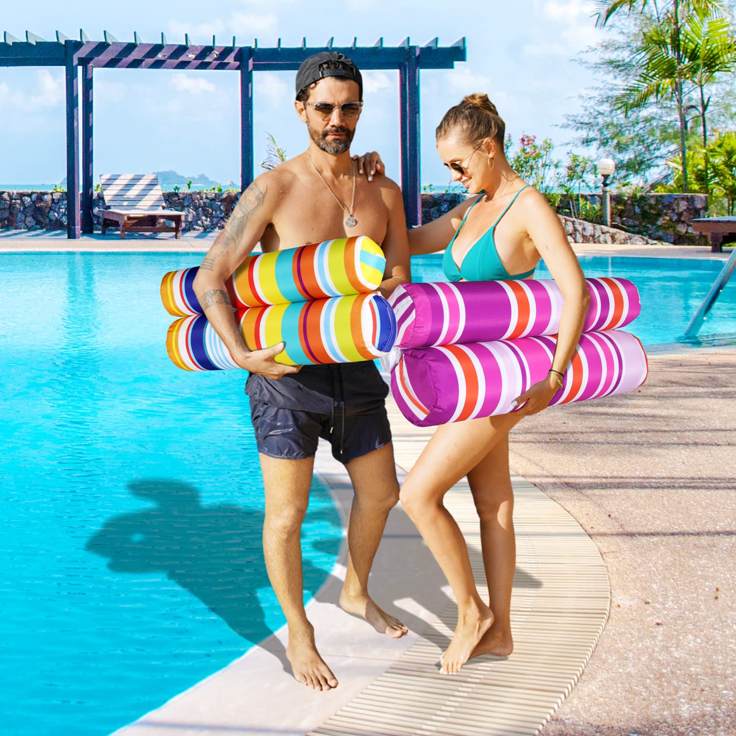 FindUWill 2 Pack Inflatable Pool Floats - XL Water Hammock for Adults, Multi-Purpose Floating Lounger (Saddle, Lounge Chair, Drifter) - Perfect for Swimming Pools, Lakes, Beaches & Summer Vacations