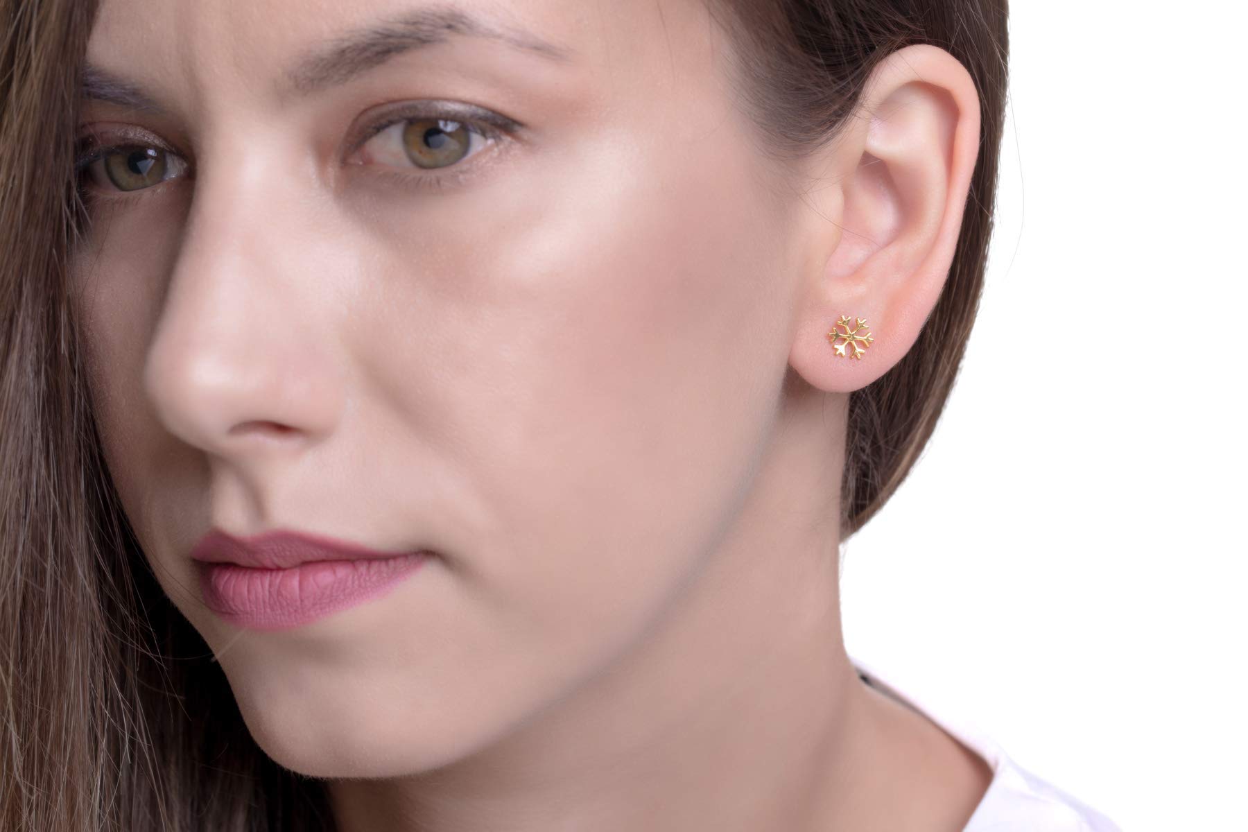 18K Gold Snowflake Stud Earrings - Winter Jewelry Gift for Her