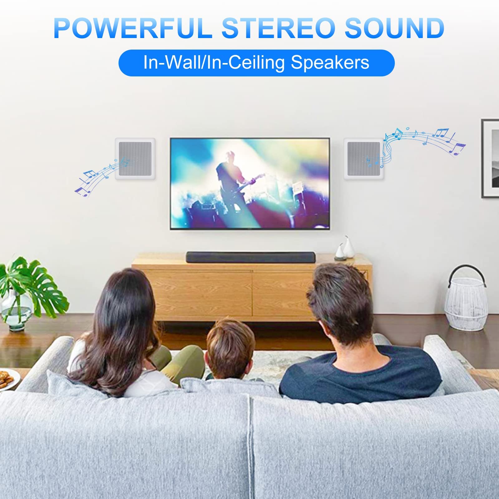 Herdio 5.25 Inch 160W 2-Way Passive Ceiling Speakers Pair - Square Flush Mount In-Wall Speakers for Home Theater, Living Room, Office - Perfect for Background Music & Surround Sound Systems