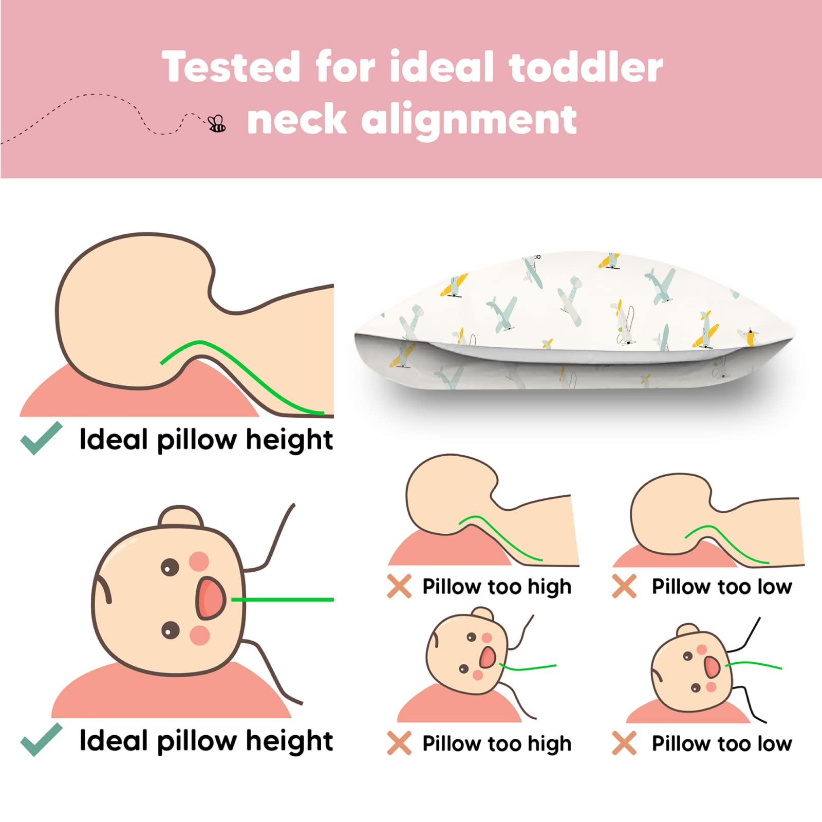 KeaBabies Organic Cotton Toddler Pillow with Pillowcase - 14x20 Inch Soft Hypoallergenic Kids Pillow for Sleeping, Travel & Nursery - Machine Washable Toddler Bed Set for Boys & Girls
