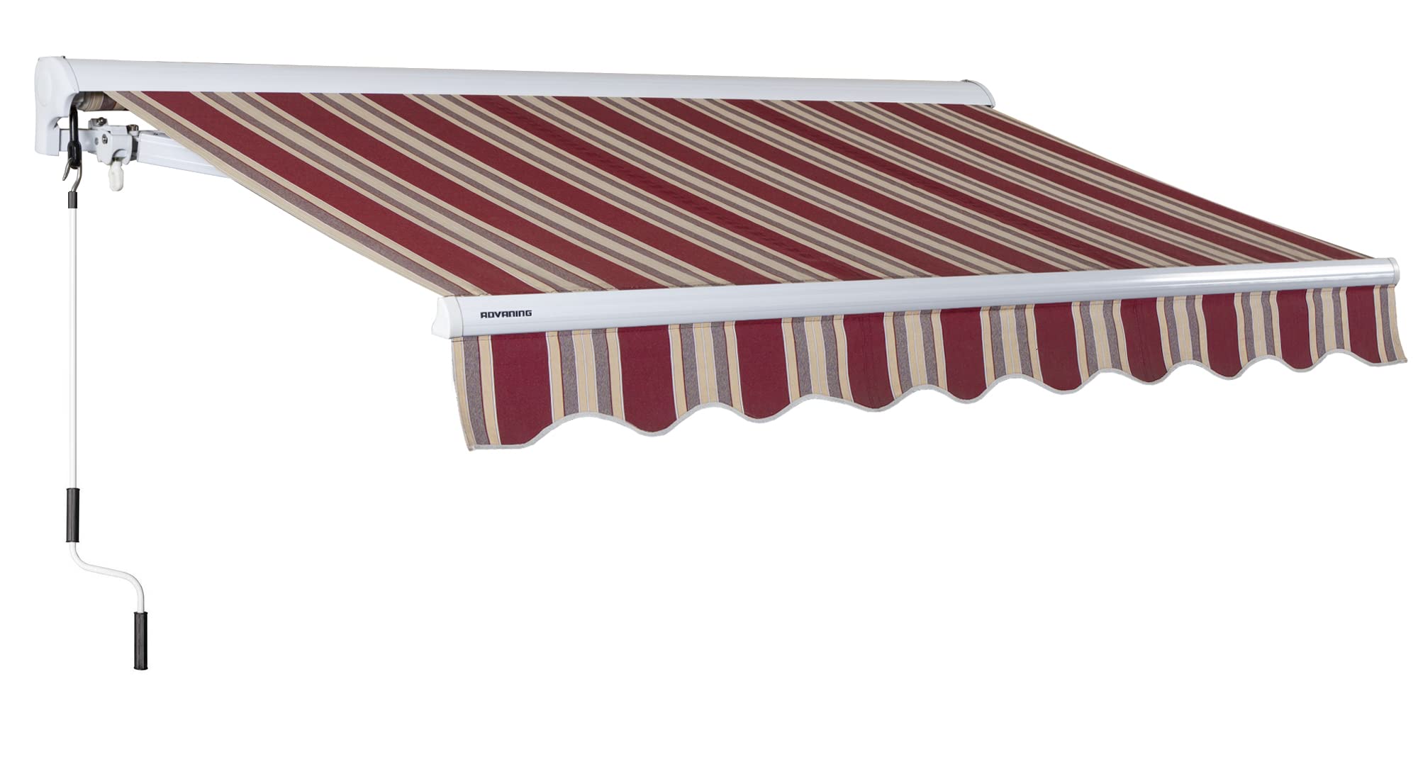 Premium Manual Retractable Patio Awning - 8' x 6' Brick Red & Sand Beige Stripes | 100% Solution Dyed European Acrylic | UV Protection & Easy Hand Crank | Perfect for Outdoor Shade, Deck, Garden & Backyard Relaxation