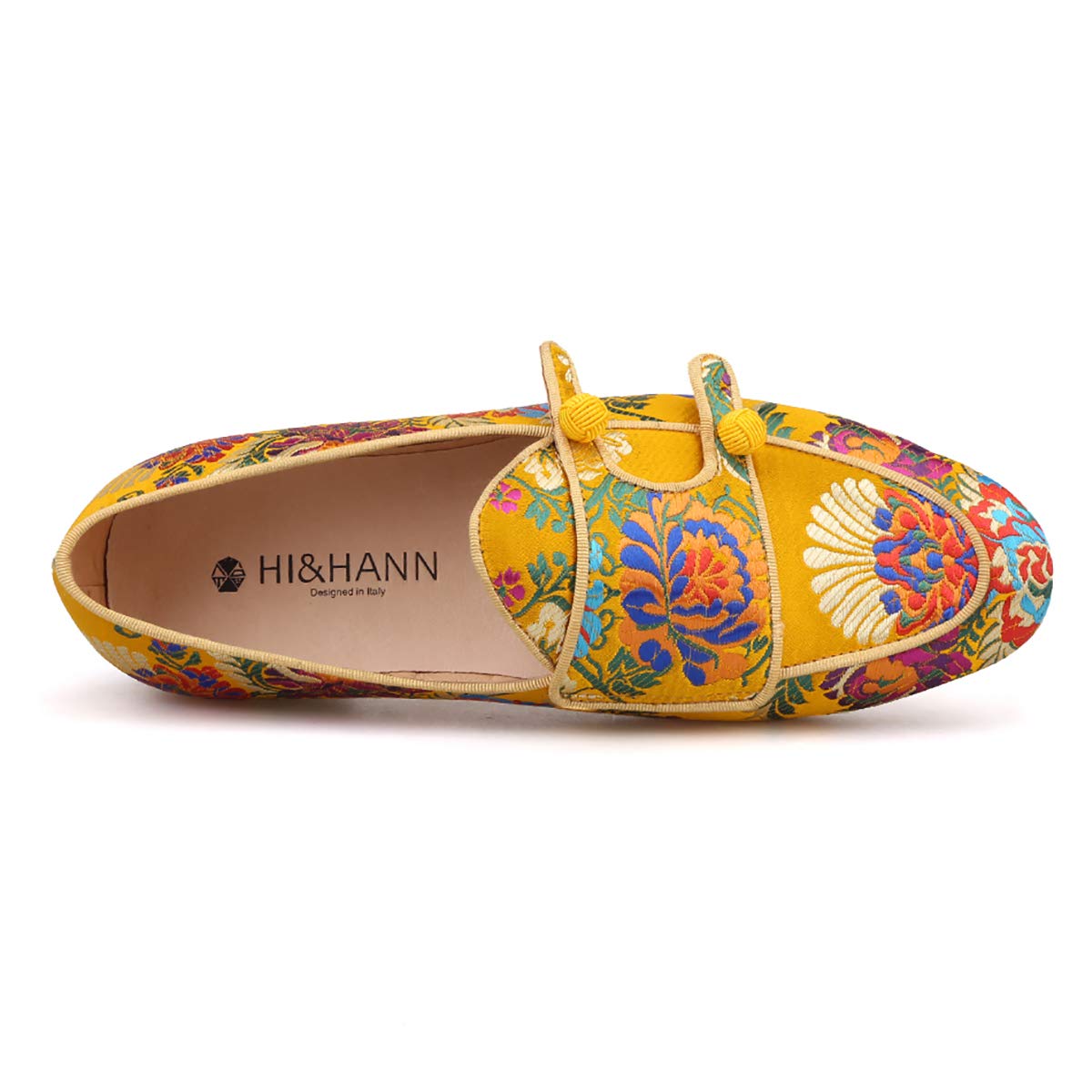 HI&HANN Men's Silk Loafers - Chinese Style Floral Embroidered Slippers for Wedding, Party & Formal Occasions | Comfortable Smoking Shoes for Grooms & Special Events