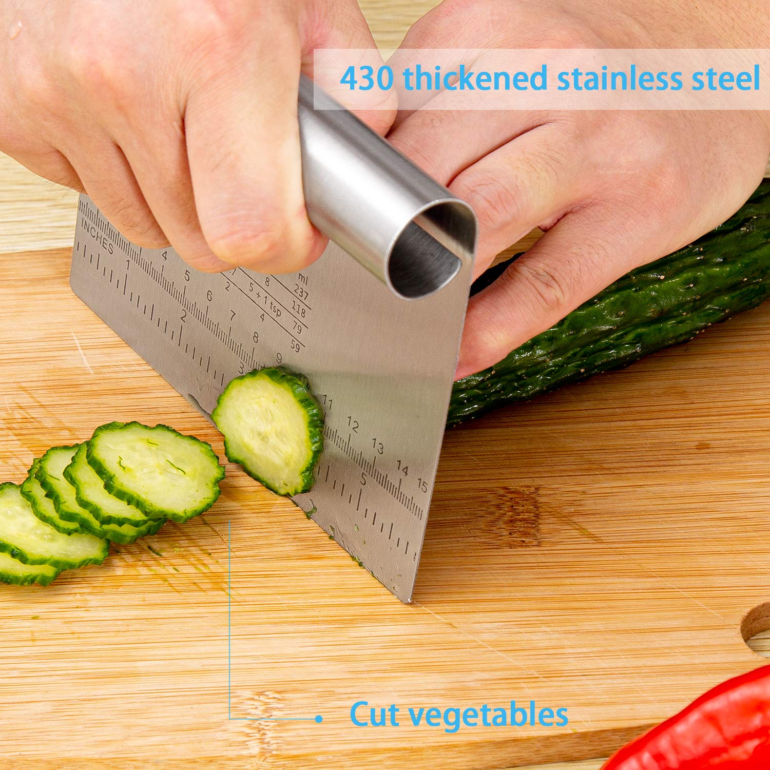 Stainless Steel Pastry Scraper & Dough Cutter Set - 2PC Multipurpose Baking Tools with Measuring Scale for Cake Decorating, Pizza Cutting, Bread Slicing - Professional Kitchen Baking Accessories for Home Bakers and Chefs
