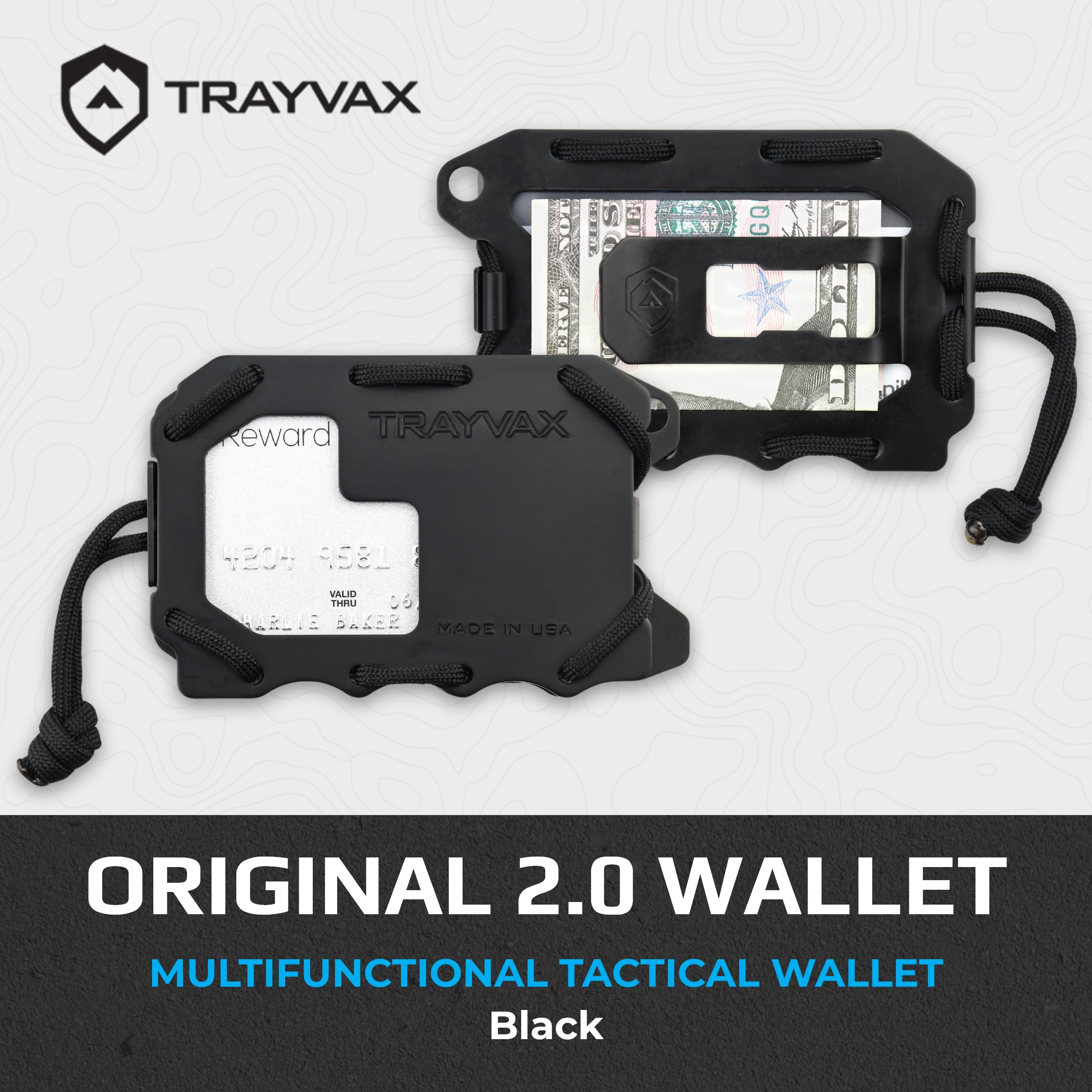 Trayvax Original 2.0 RFID Blocking Metal Wallet - Slim Front Pocket Minimalist Credit Card Holder with Money Clip for Men & Women | Perfect for Travel, Everyday Carry & Outdoor Adventures (Black)